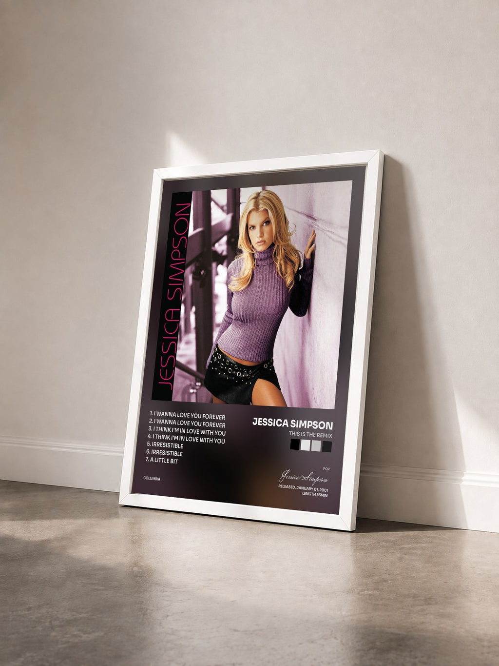 #blanc Tableau de l'album This Is The Remix de Jessica Simpson vu de trois quarts, cadre blanc