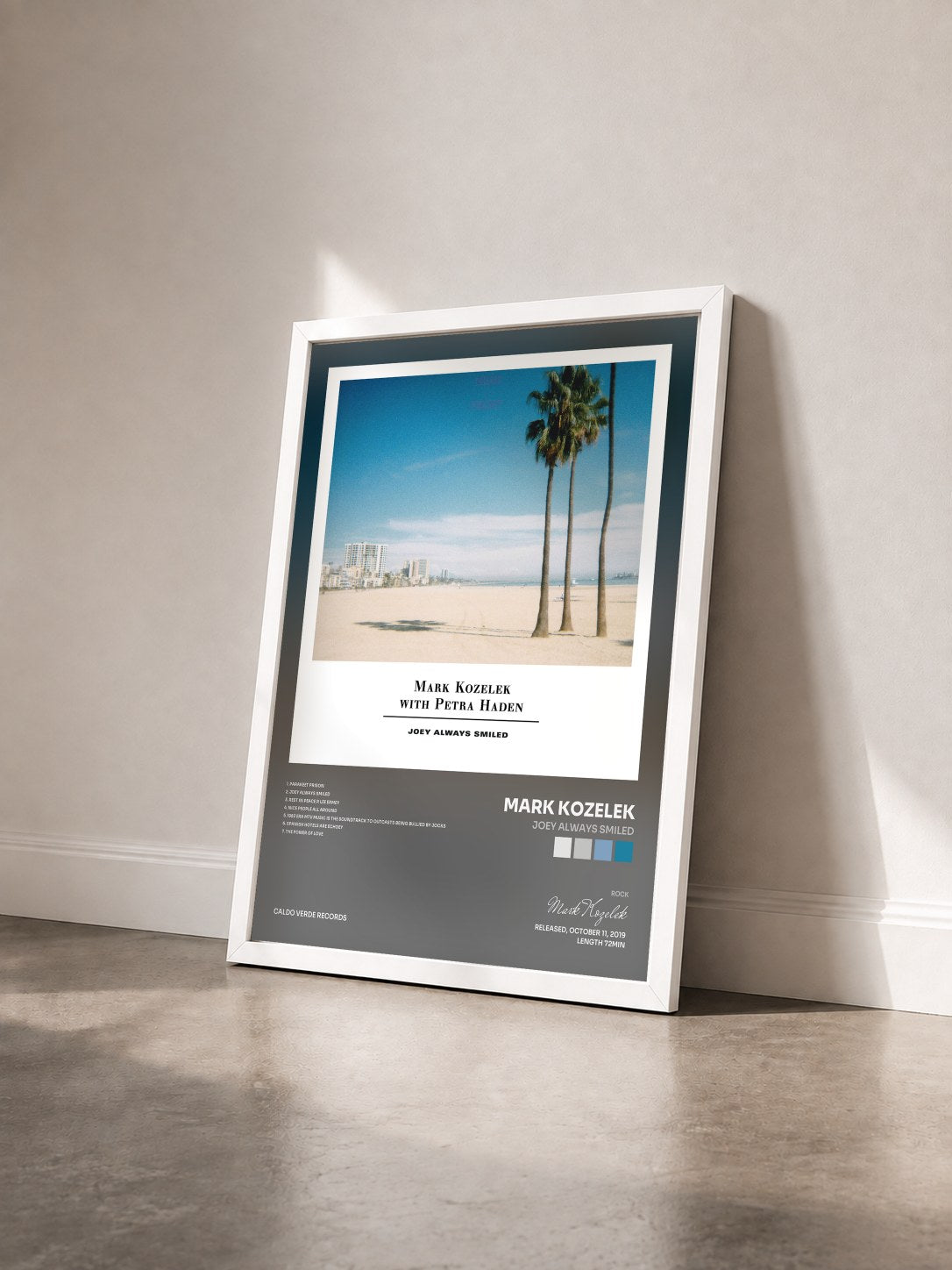 #blanc Tableau de l'album Joey Always Smiled de Mark Kozelek vu de trois quarts, cadre blanc