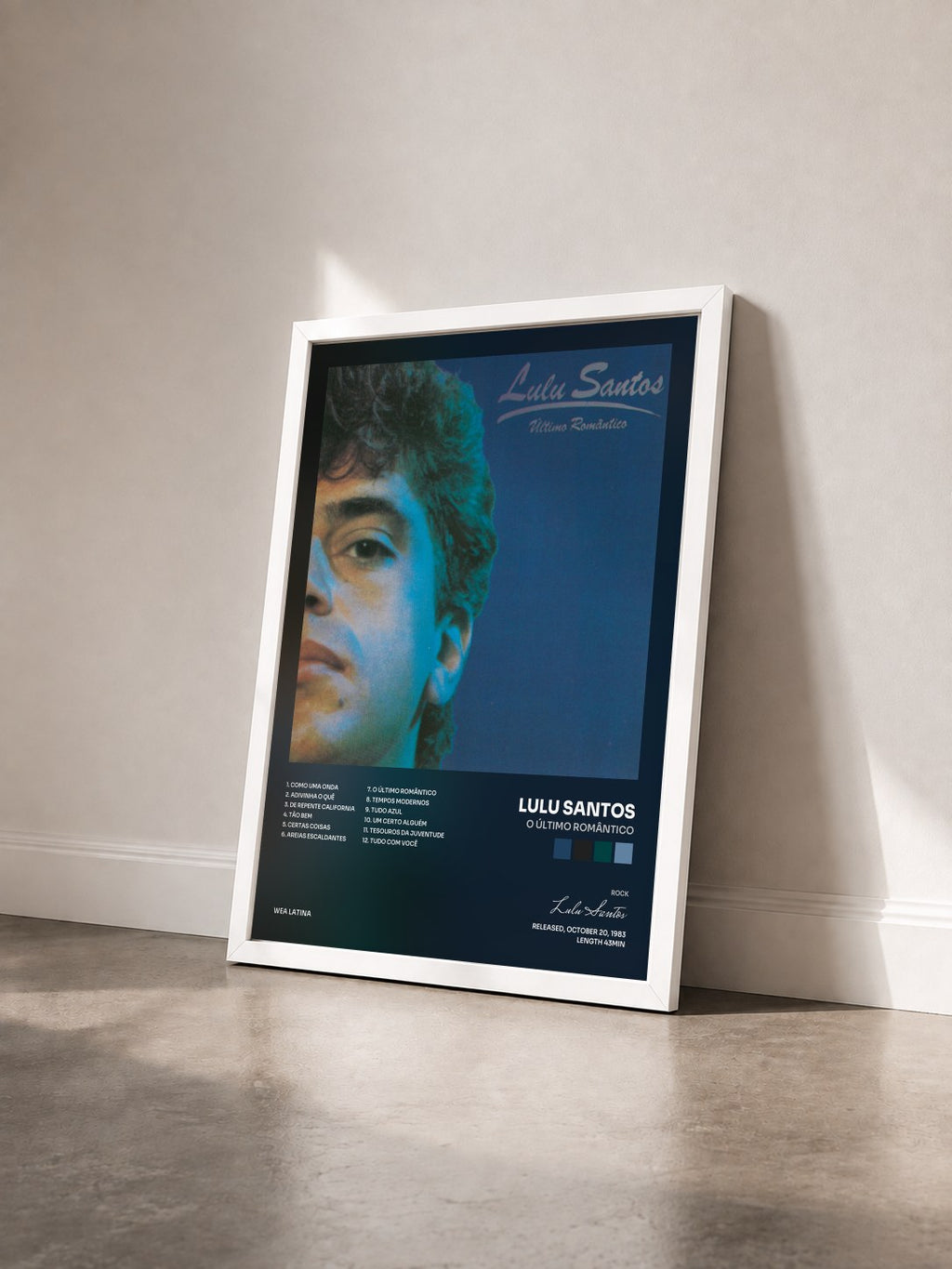 #blanc Tableau de l'album O Último Romântico de Lulu Santos vu de trois quarts, cadre blanc