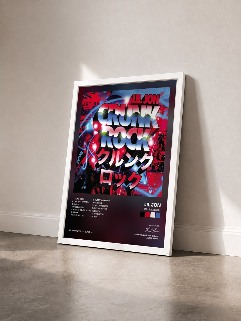 #blanc Tableau de l'album Crunk Rock de Lil Jon vu de trois quarts, cadre blanc