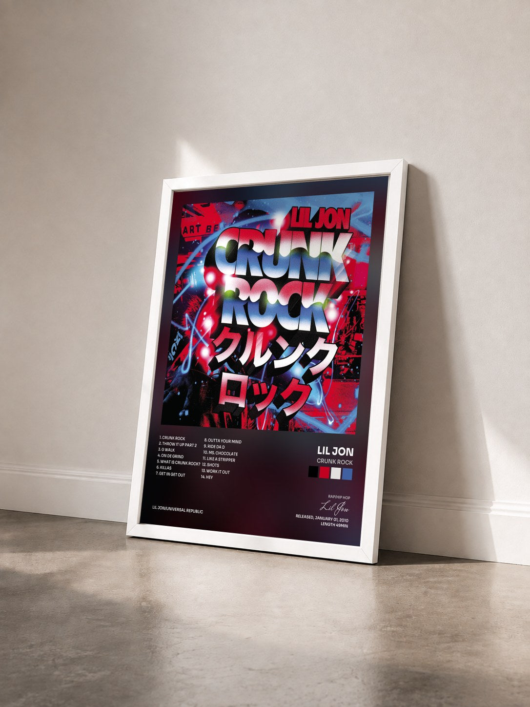 #blanc Tableau de l'album Crunk Rock de Lil Jon vu de trois quarts, cadre blanc