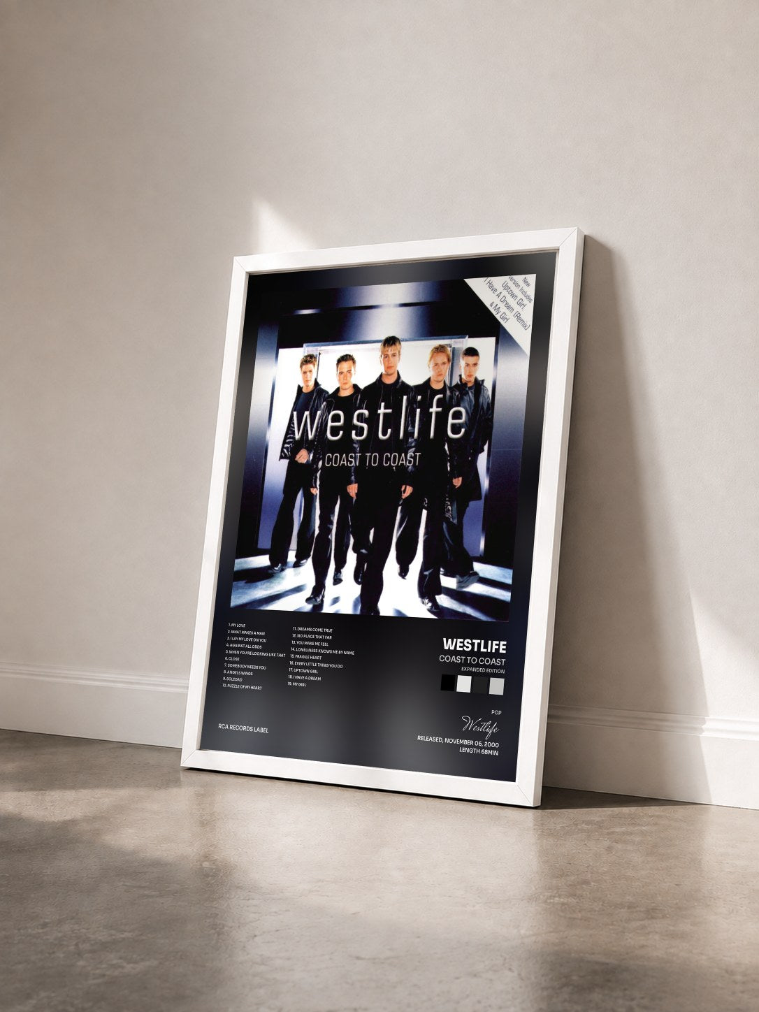 #blanc Tableau de l'album Coast To Coast (Expanded Edition) de Westlife vu de trois quarts, cadre blanc