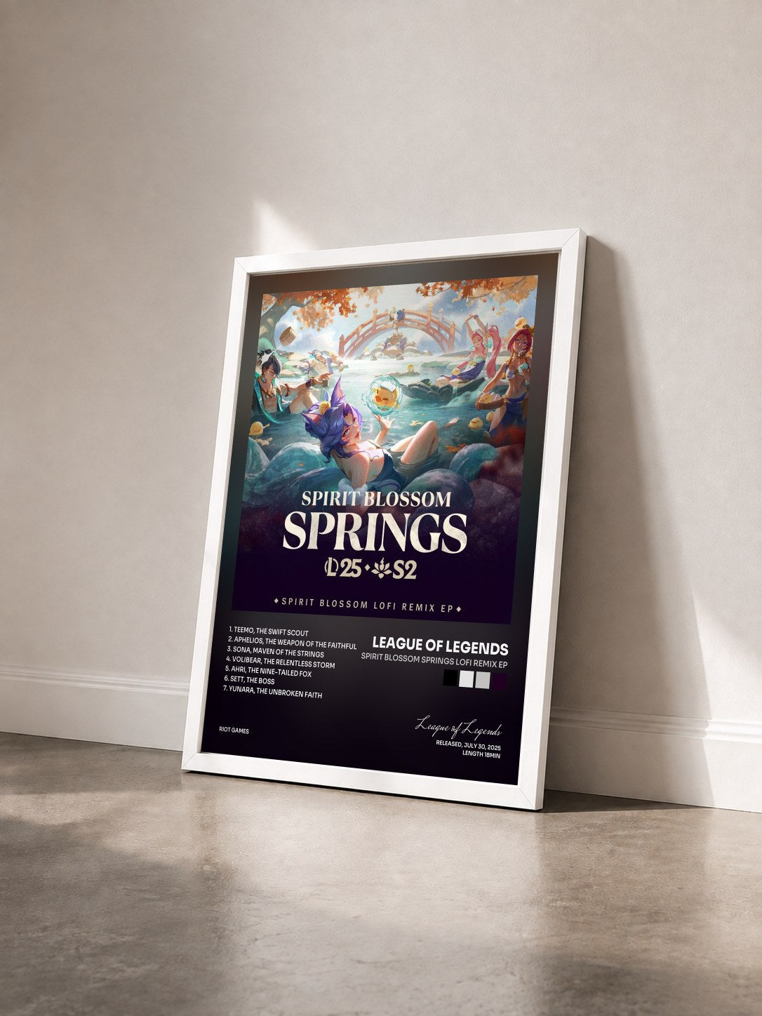 #blanc Tableau de l'album Spirit Blossom Springs Lofi Remix EP de League of Legends vu de trois quarts, cadre blanc