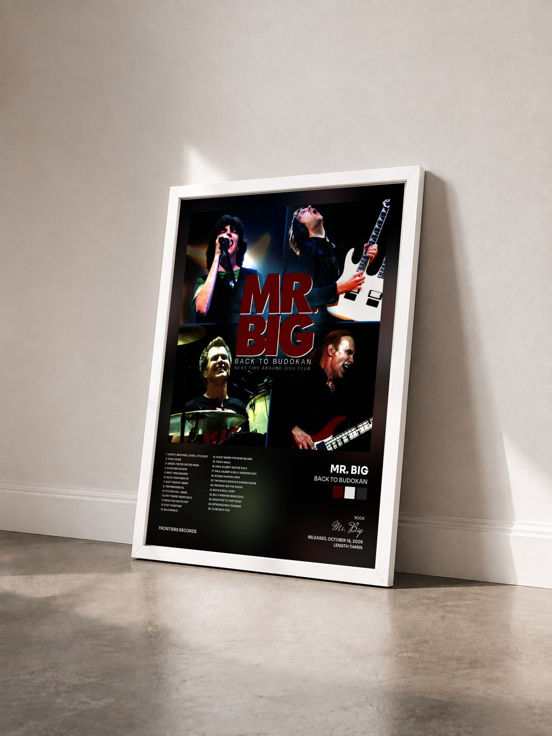 #blanc Tableau de l'album Back To Budokan de Mr. Big vu de trois quarts, cadre blanc