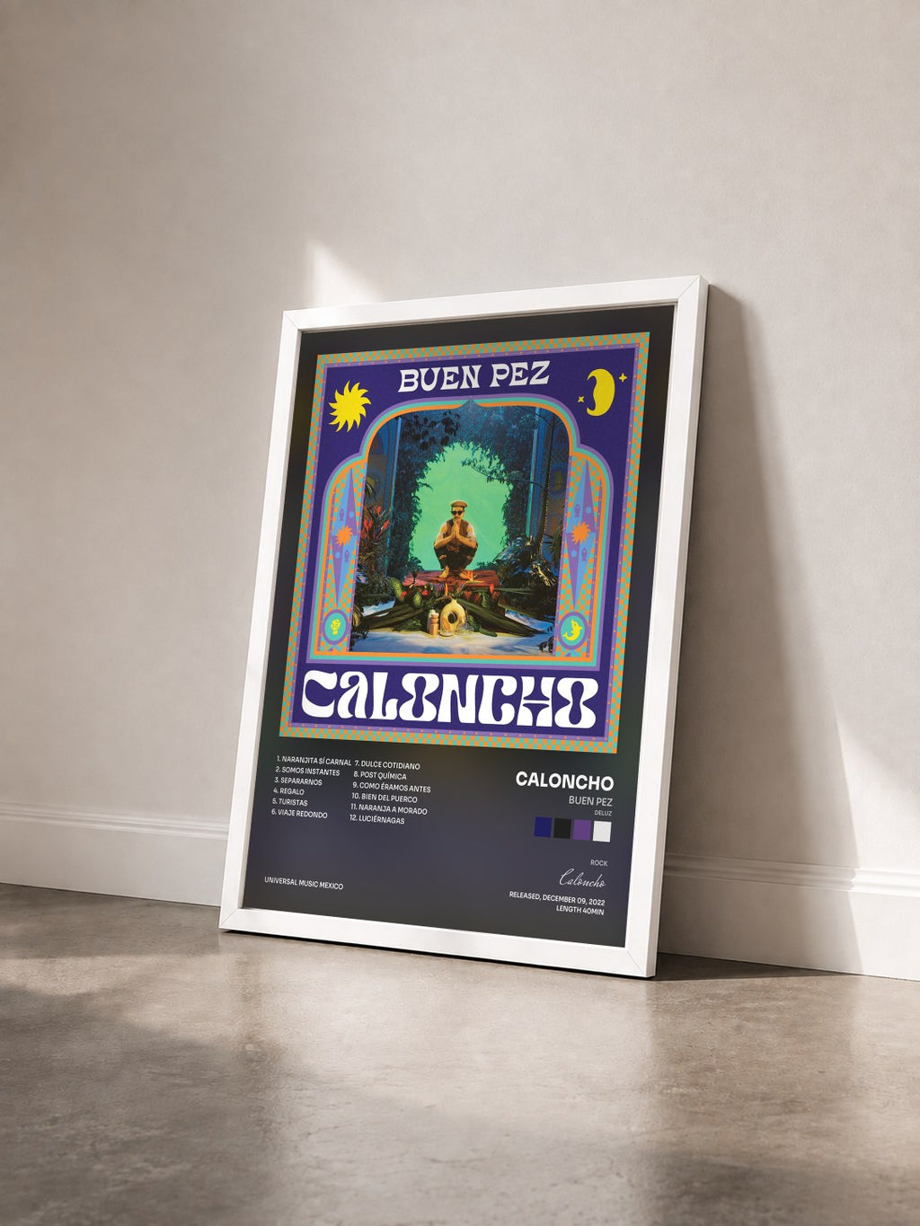 #blanc Tableau de l'album Buen Pez (Deluz) de Caloncho vu de trois quarts, cadre blanc