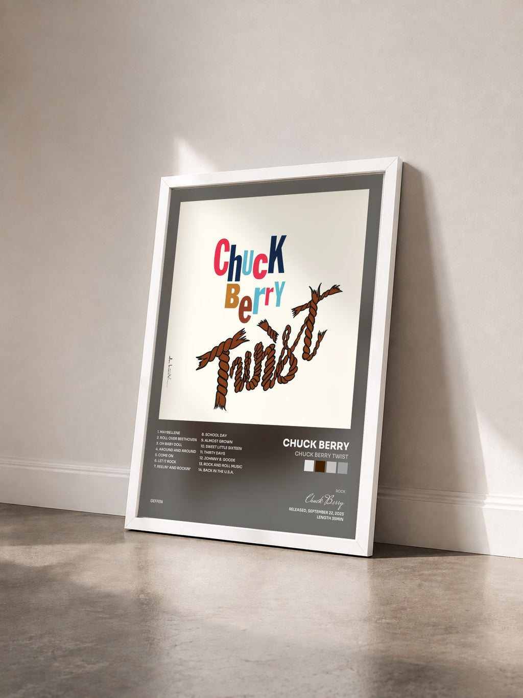 #blanc Tableau de l'album Chuck Berry Twist de Chuck Berry vu de trois quarts, cadre blanc