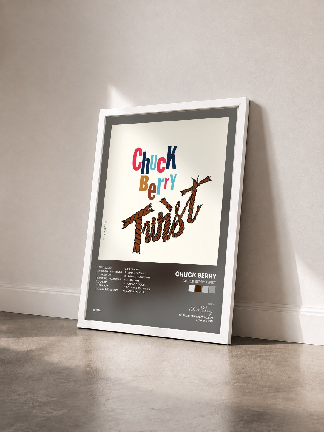 #blanc Tableau de l'album Chuck Berry Twist de Chuck Berry vu de trois quarts, cadre blanc