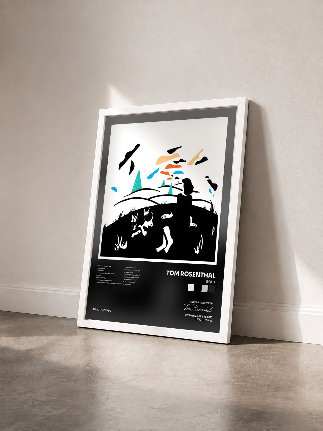 #blanc Tableau de l'album Bolu de Tom Rosenthal vu de trois quarts, cadre blanc