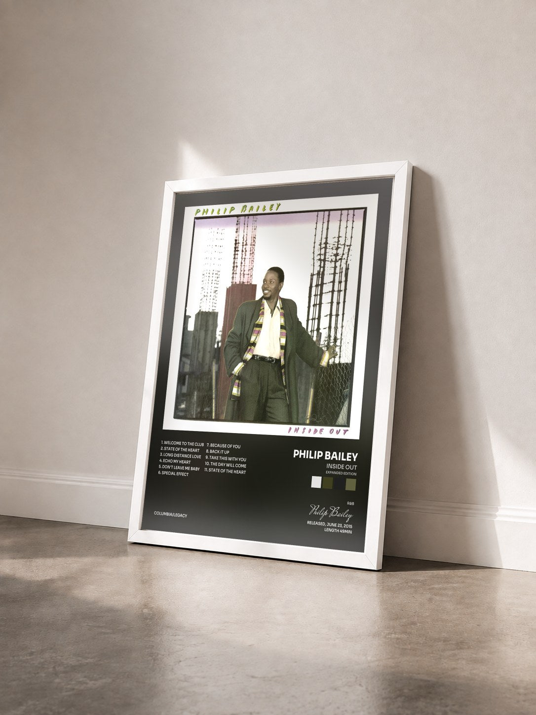 #blanc Tableau de l'album Inside Out (Expanded Edition) de Philip Bailey vu de trois quarts, cadre blanc