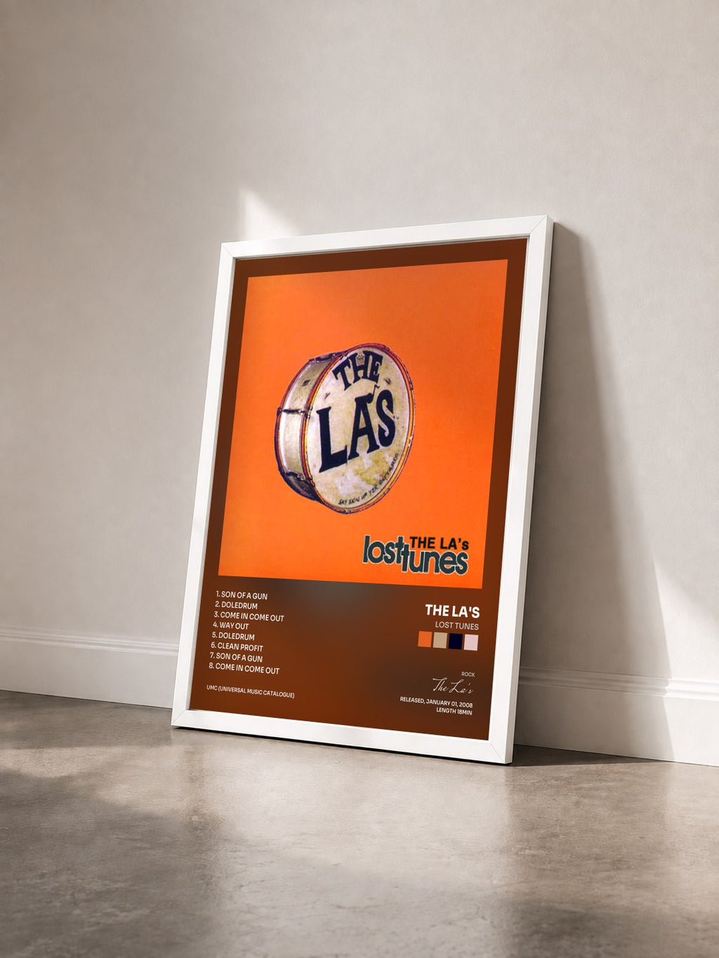 #blanc Tableau de l'album Lost Tunes de The La's vu de trois quarts, cadre blanc