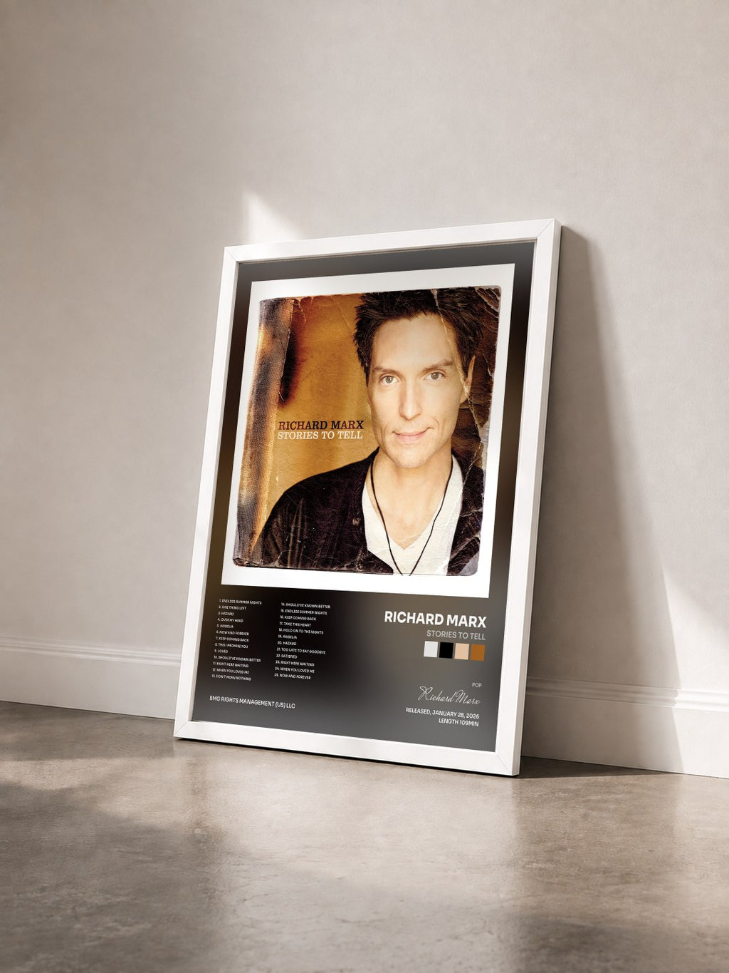 #blanc Tableau de l'album Stories To Tell de Richard Marx vu de trois quarts, cadre blanc