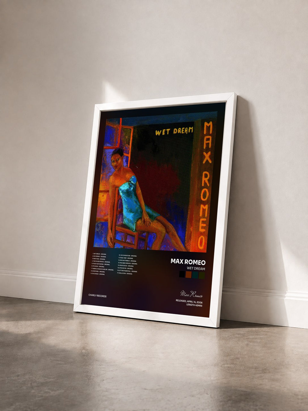 #blanc Tableau de l'album Wet Dream de Max Romeo vu de trois quarts, cadre blanc