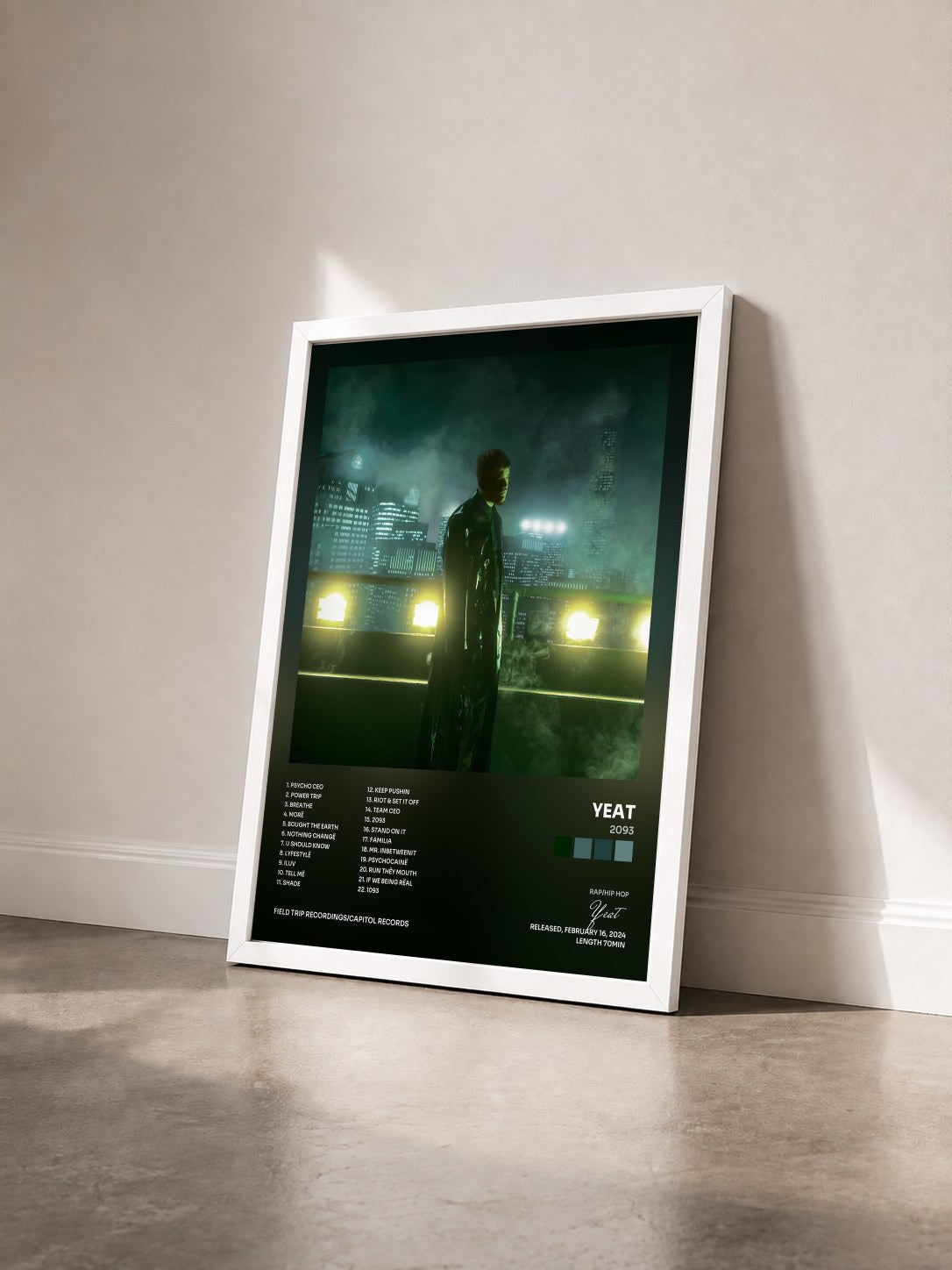 #blanc Tableau de l'album 2093 de Yeat vu de trois quarts, cadre blanc