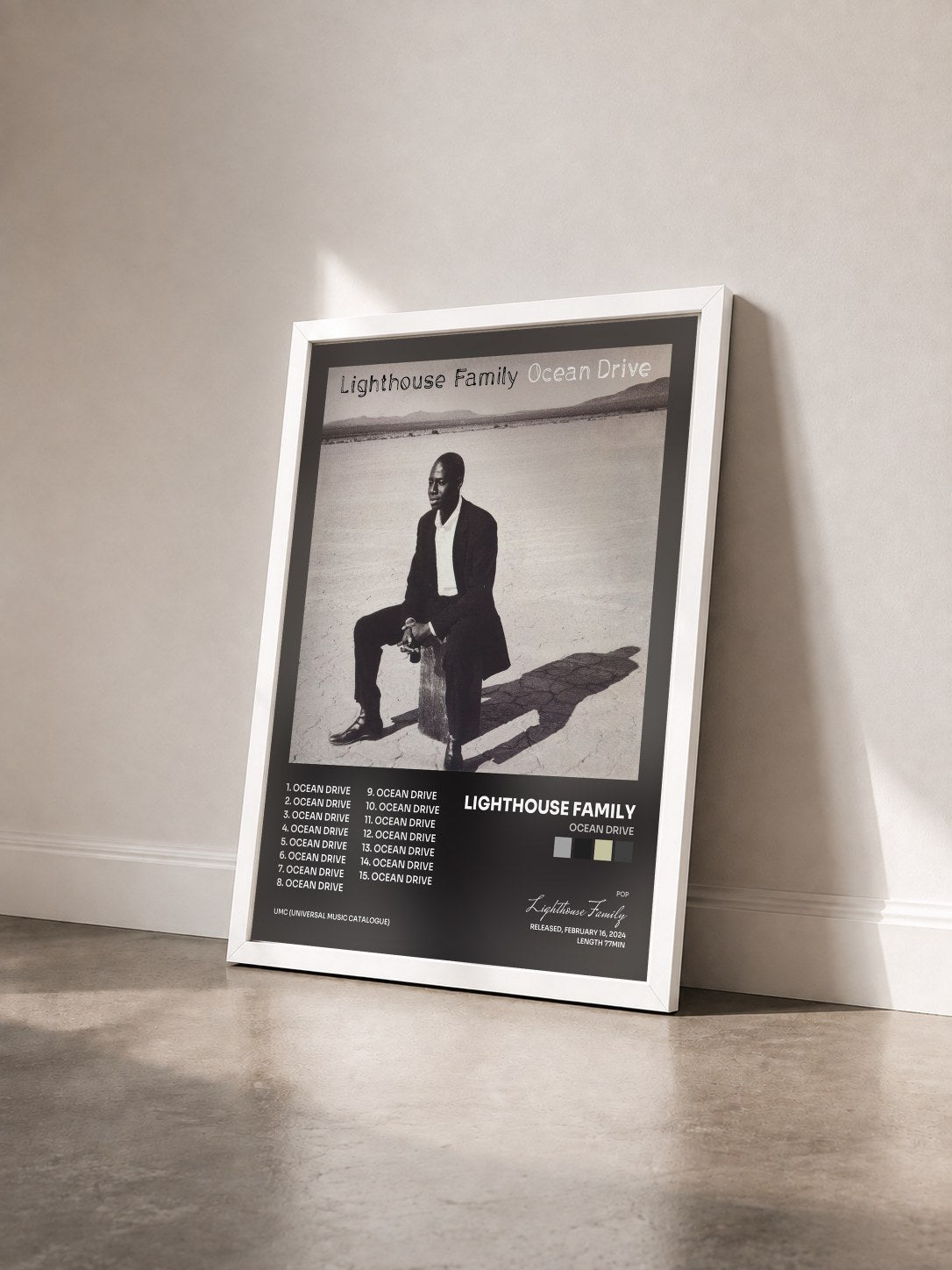 #blanc Tableau de l'album Ocean Drive de Lighthouse Family vu de trois quarts, cadre blanc