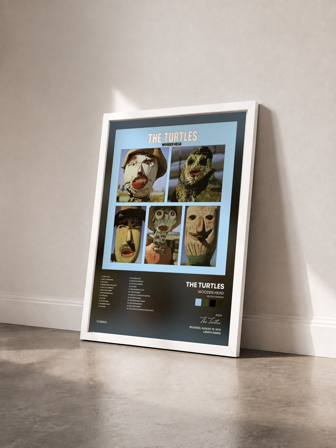 #blanc Tableau de l'album Wooden Head (Deluxe Version) de The Turtles vu de trois quarts, cadre blanc