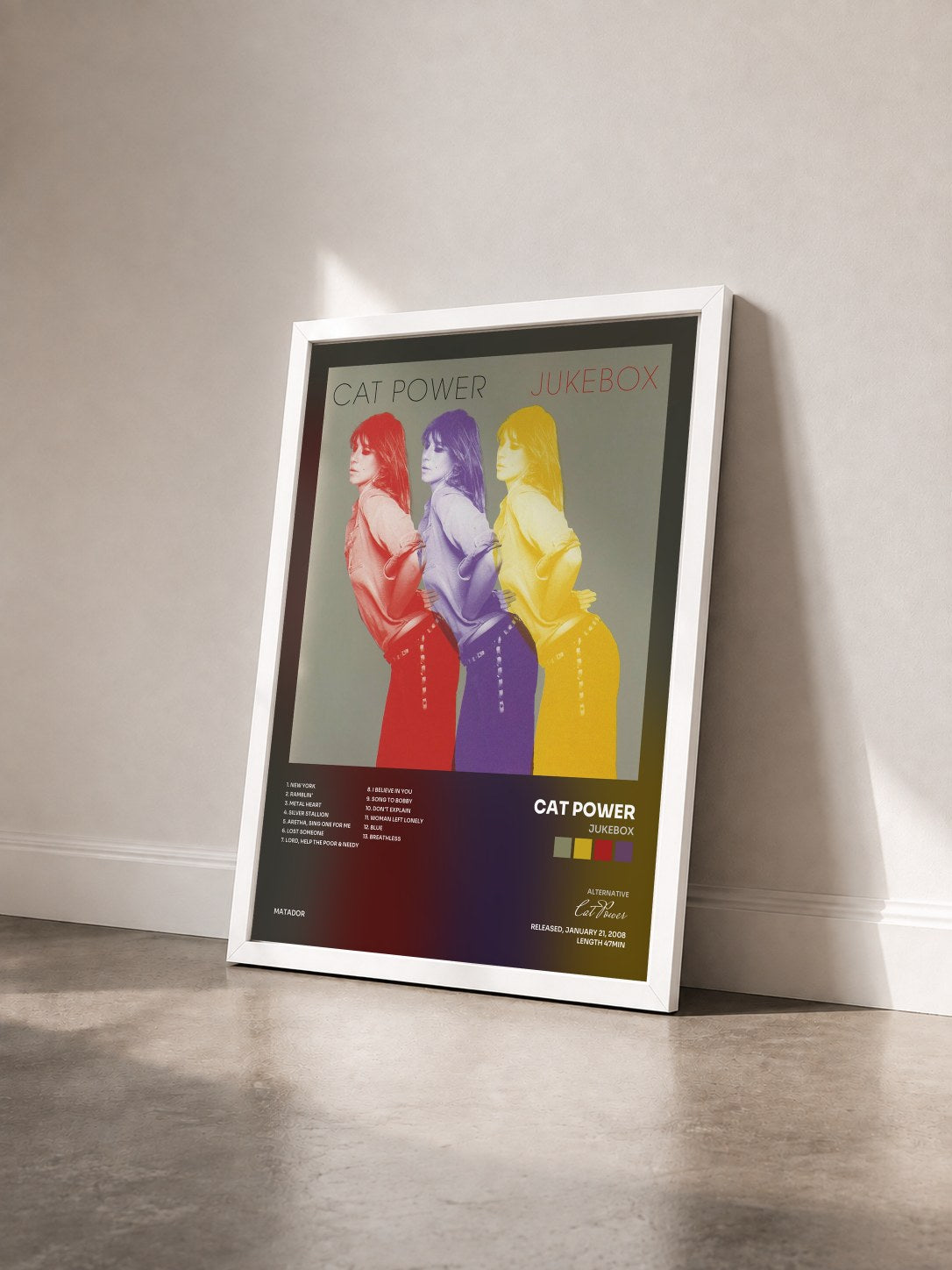 #blanc Tableau de l'album Jukebox de Cat Power vu de trois quarts, cadre blanc