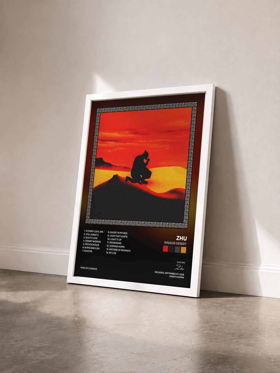 #blanc Tableau de l'album RINGOS DESERT de Zhu vu de trois quarts, cadre blanc