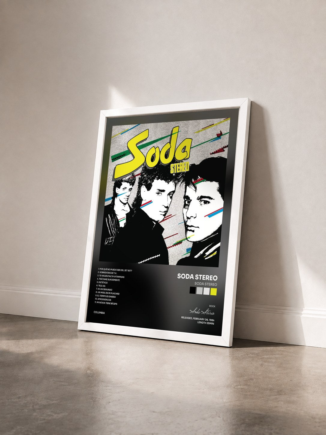 #blanc Tableau de l'album Soda Stereo de Soda Stereo vu de trois quarts, cadre blanc