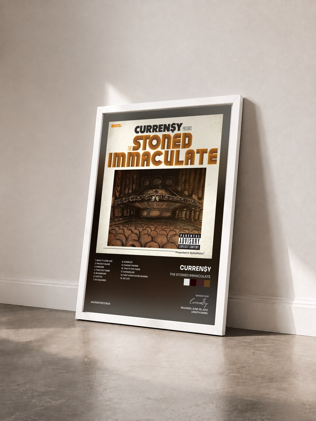 #blanc Tableau de l'album The Stoned Immaculate de Curren$y vu de trois quarts, cadre blanc