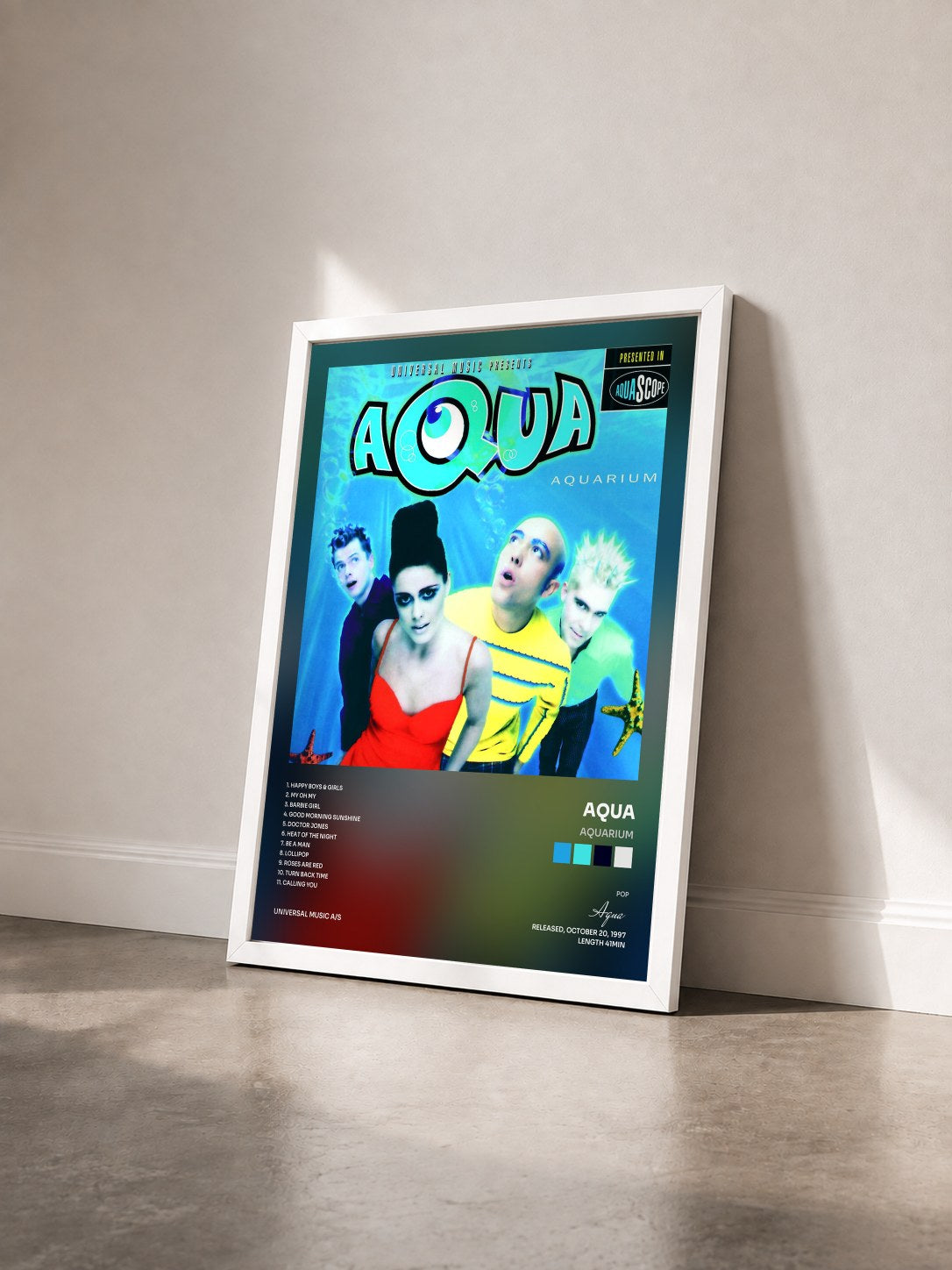 #blanc Tableau de l'album Aquarium de Aqua vu de trois quarts, cadre blanc