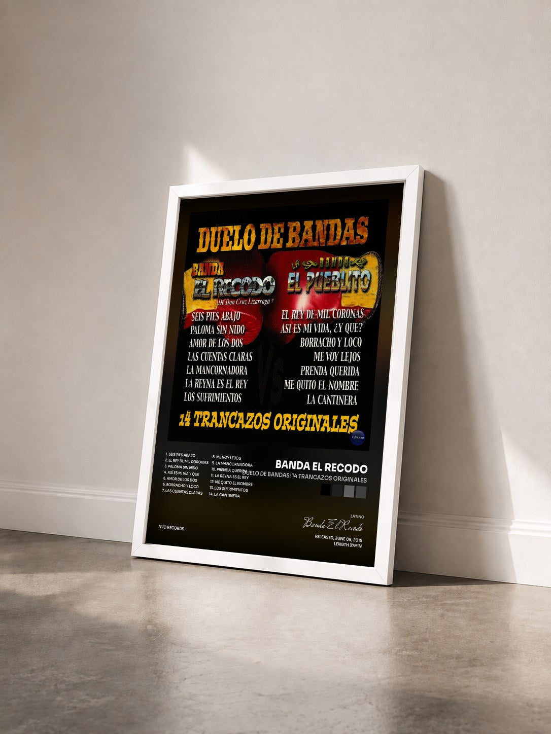 #blanc Tableau de l'album Duelo de Bandas: 14 Trancazos Originales de Banda El Recodo vu de trois quarts, cadre blanc