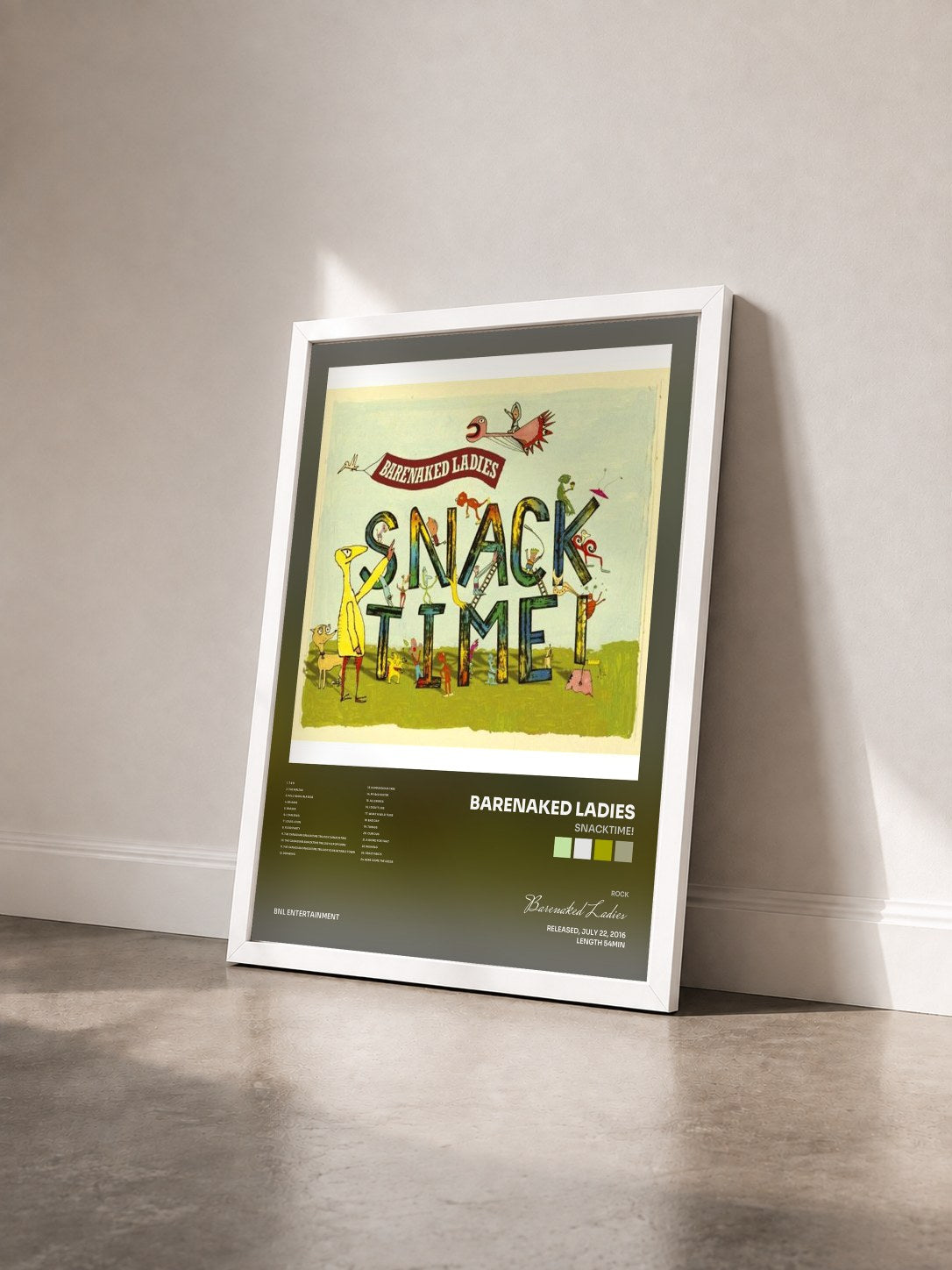 #blanc Tableau de l'album Snacktime! de Barenaked Ladies vu de trois quarts, cadre blanc