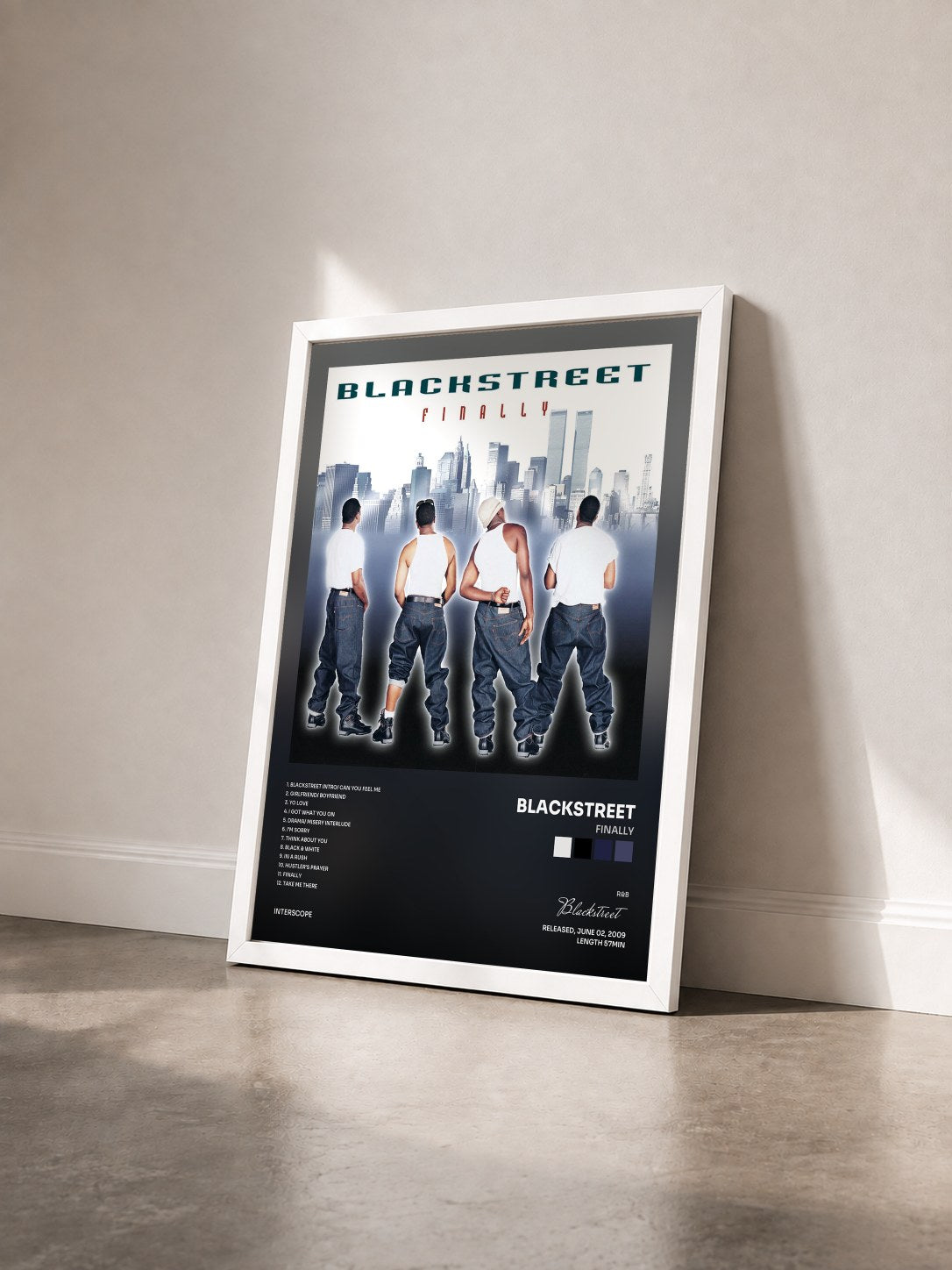#blanc Tableau de l'album Finally de Blackstreet vu de trois quarts, cadre blanc