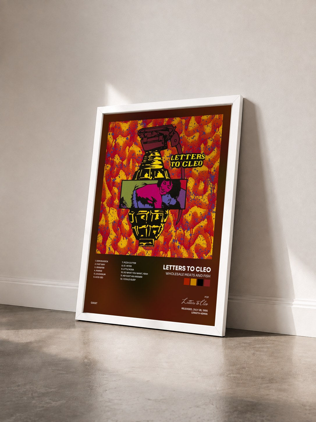 #blanc Tableau de l'album Wholesale Meats And Fish de Letters to Cleo vu de trois quarts, cadre blanc