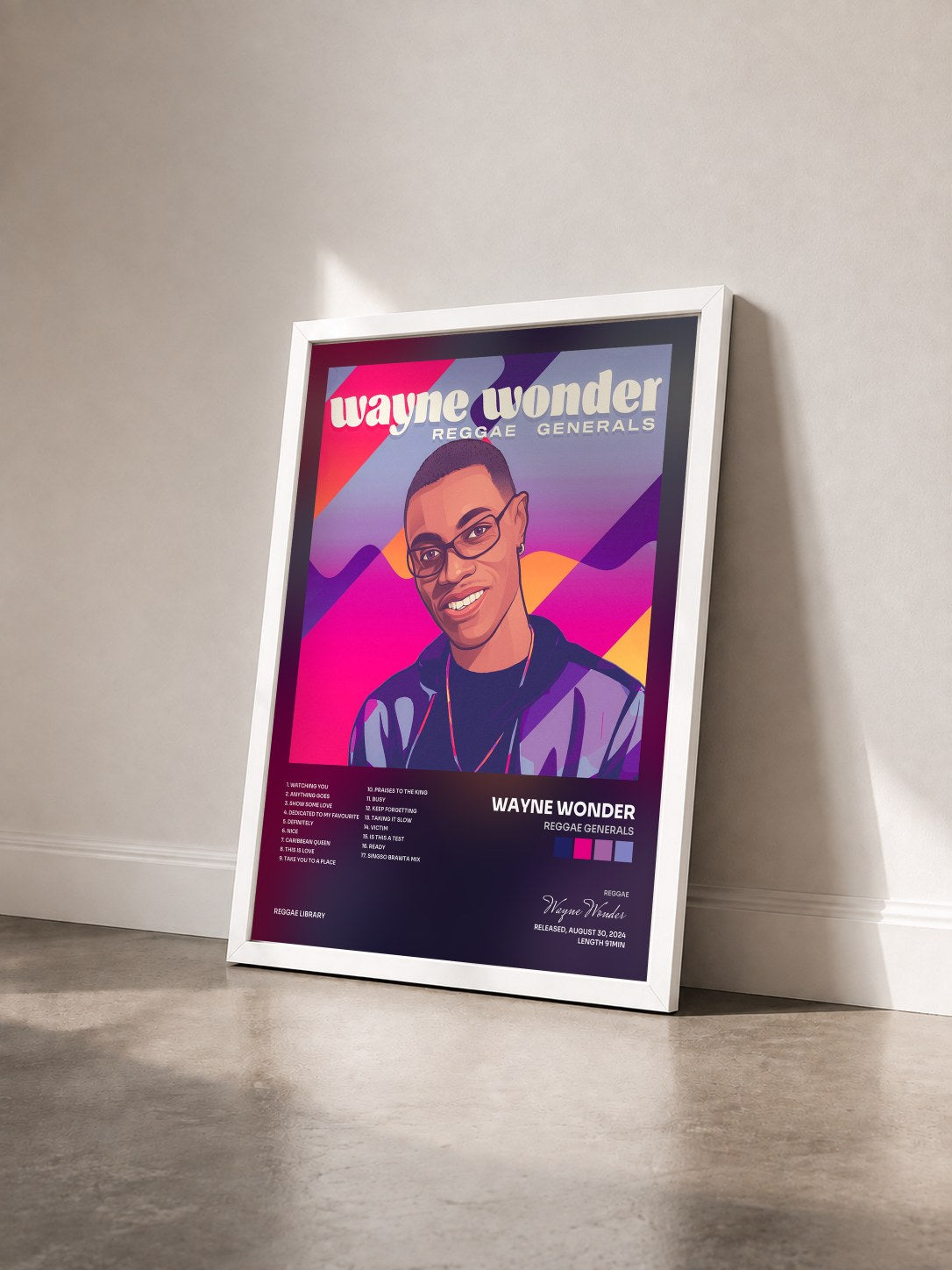 #blanc Tableau de l'album Reggae Generals de Wayne Wonder vu de trois quarts, cadre blanc
