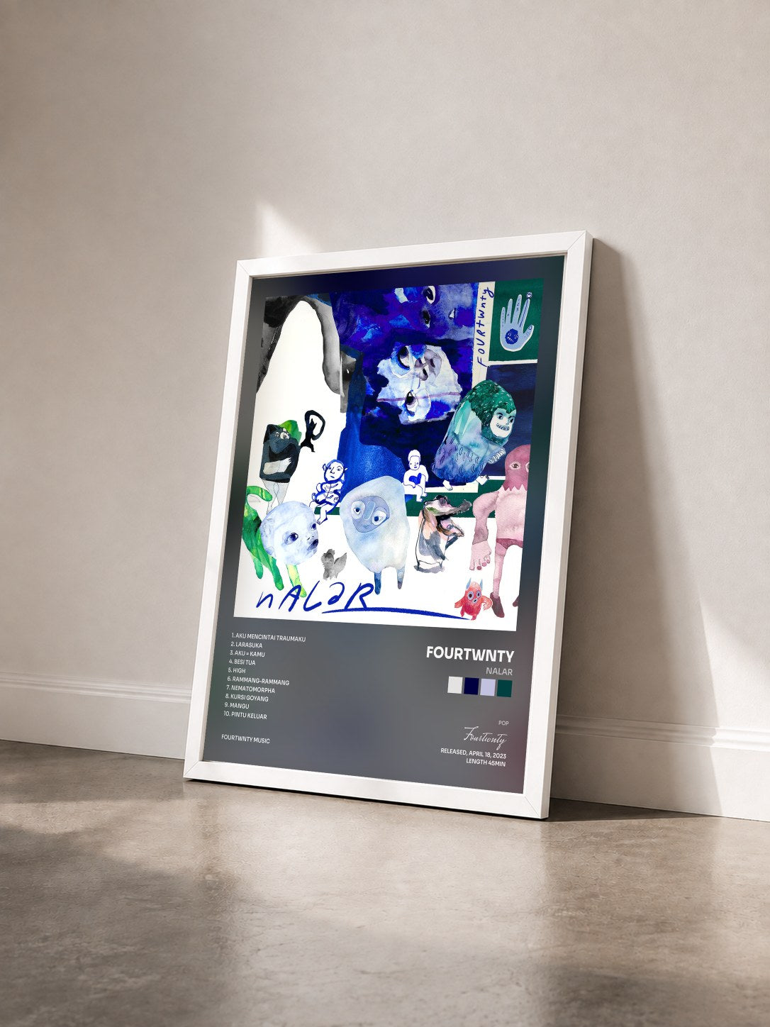 #blanc Tableau de l'album Nalar de Fourtwnty vu de trois quarts, cadre blanc