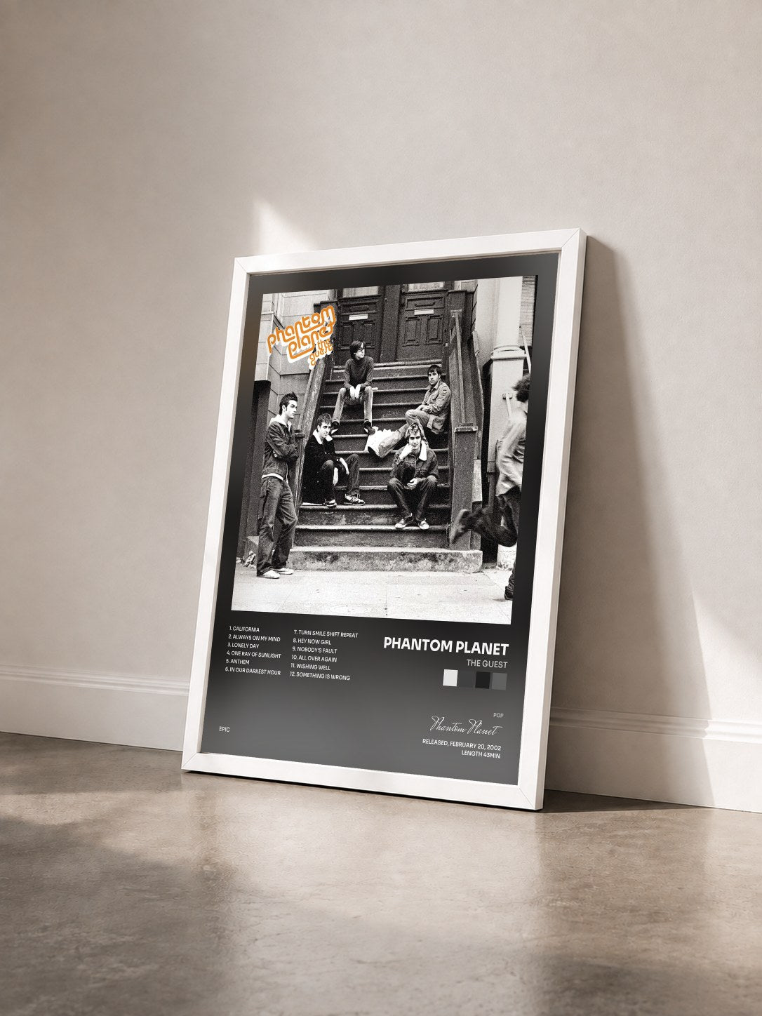 #blanc Tableau de l'album The Guest de Phantom Planet vu de trois quarts, cadre blanc