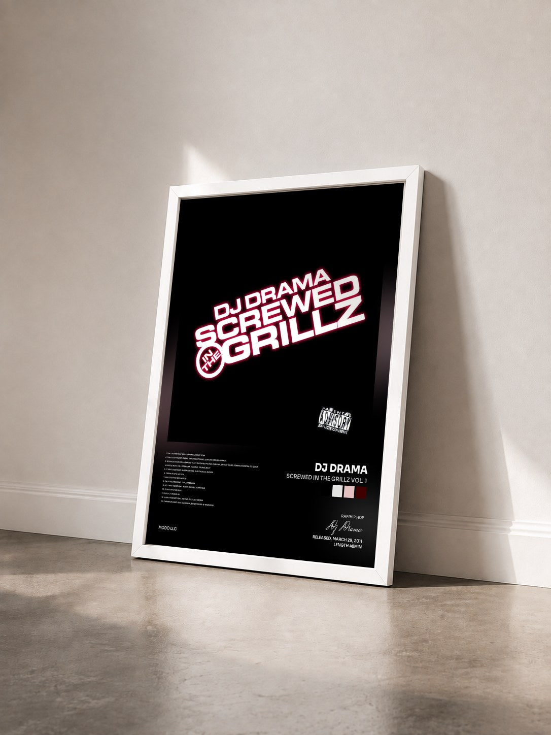 #blanc Tableau de l'album Screwed In The Grillz Vol. 1 de Dj Drama vu de trois quarts, cadre blanc