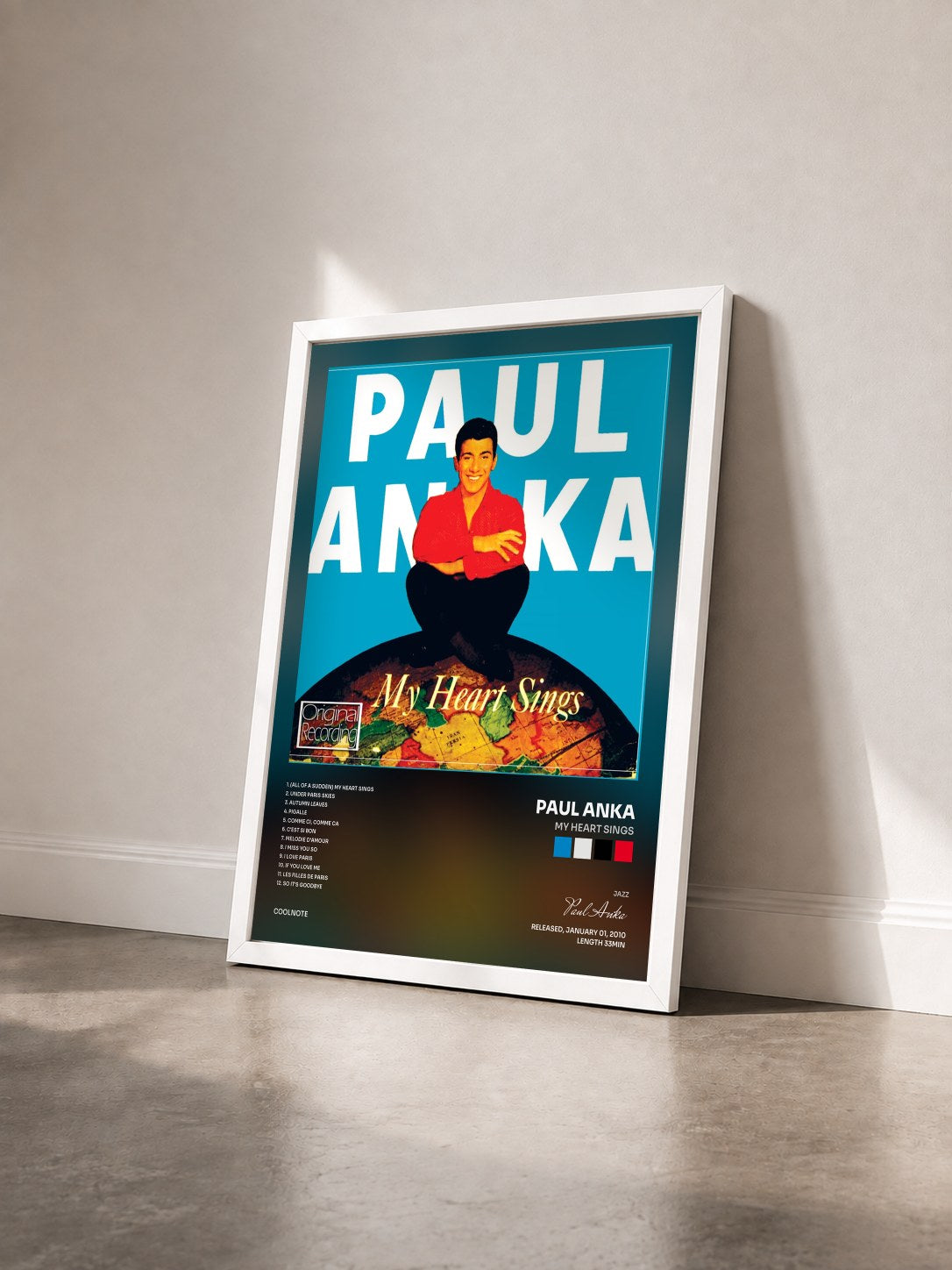 #blanc Tableau de l'album My Heart Sings de Paul Anka vu de trois quarts, cadre blanc