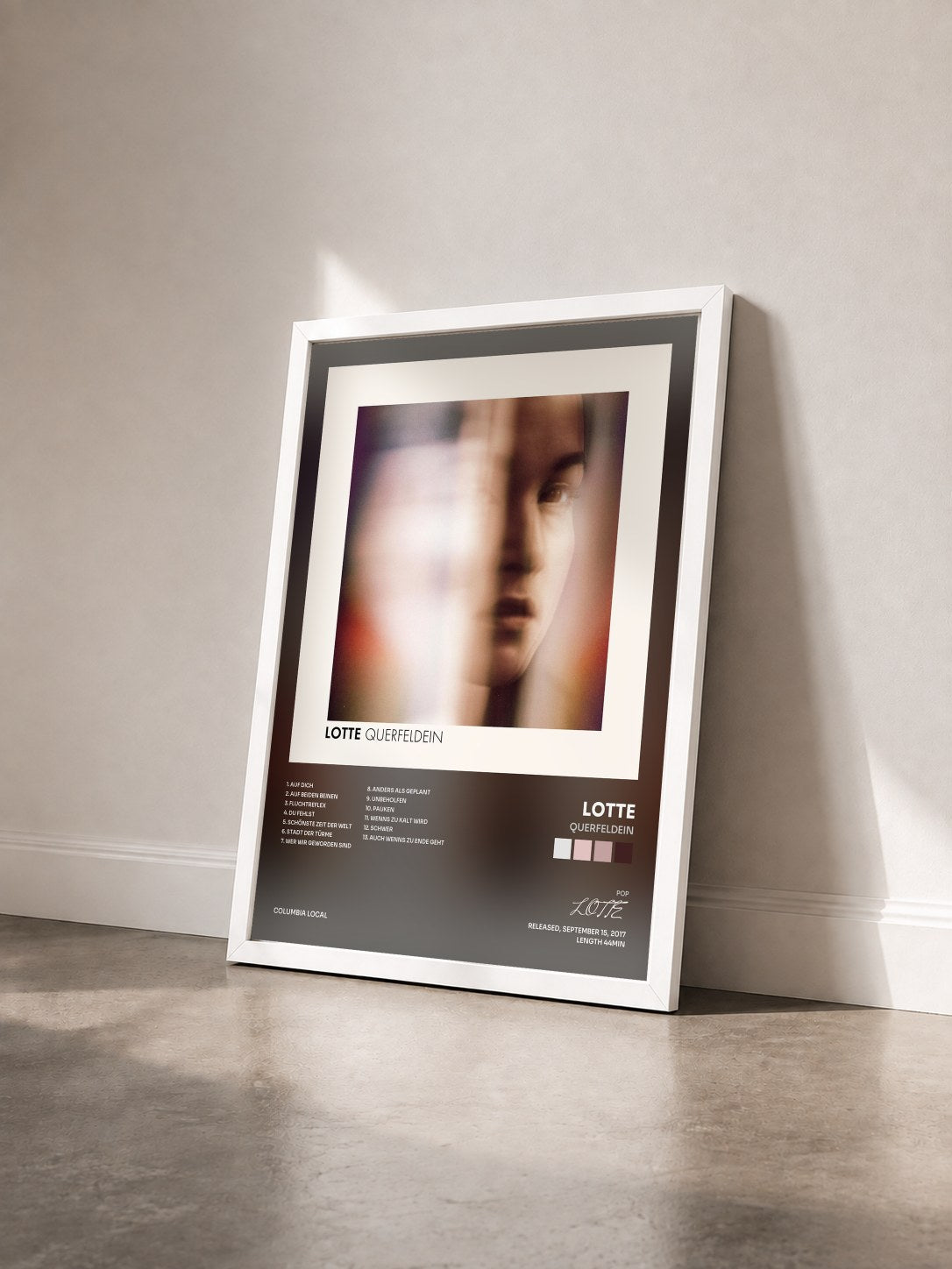 #blanc Tableau de l'album Querfeldein de LOTTE vu de trois quarts, cadre blanc