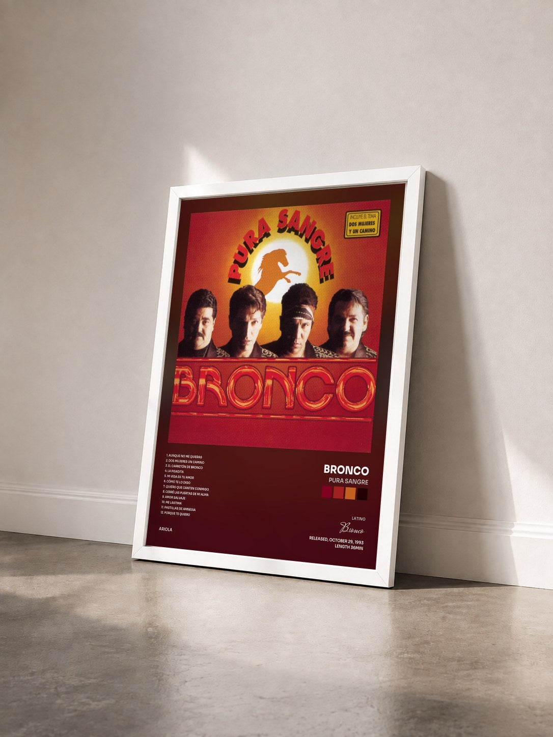 #blanc Tableau de l'album Pura Sangre de Bronco vu de trois quarts, cadre blanc