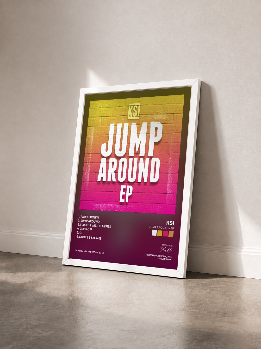 #blanc Tableau de l'album Jump Around - EP de KSI vu de trois quarts, cadre blanc