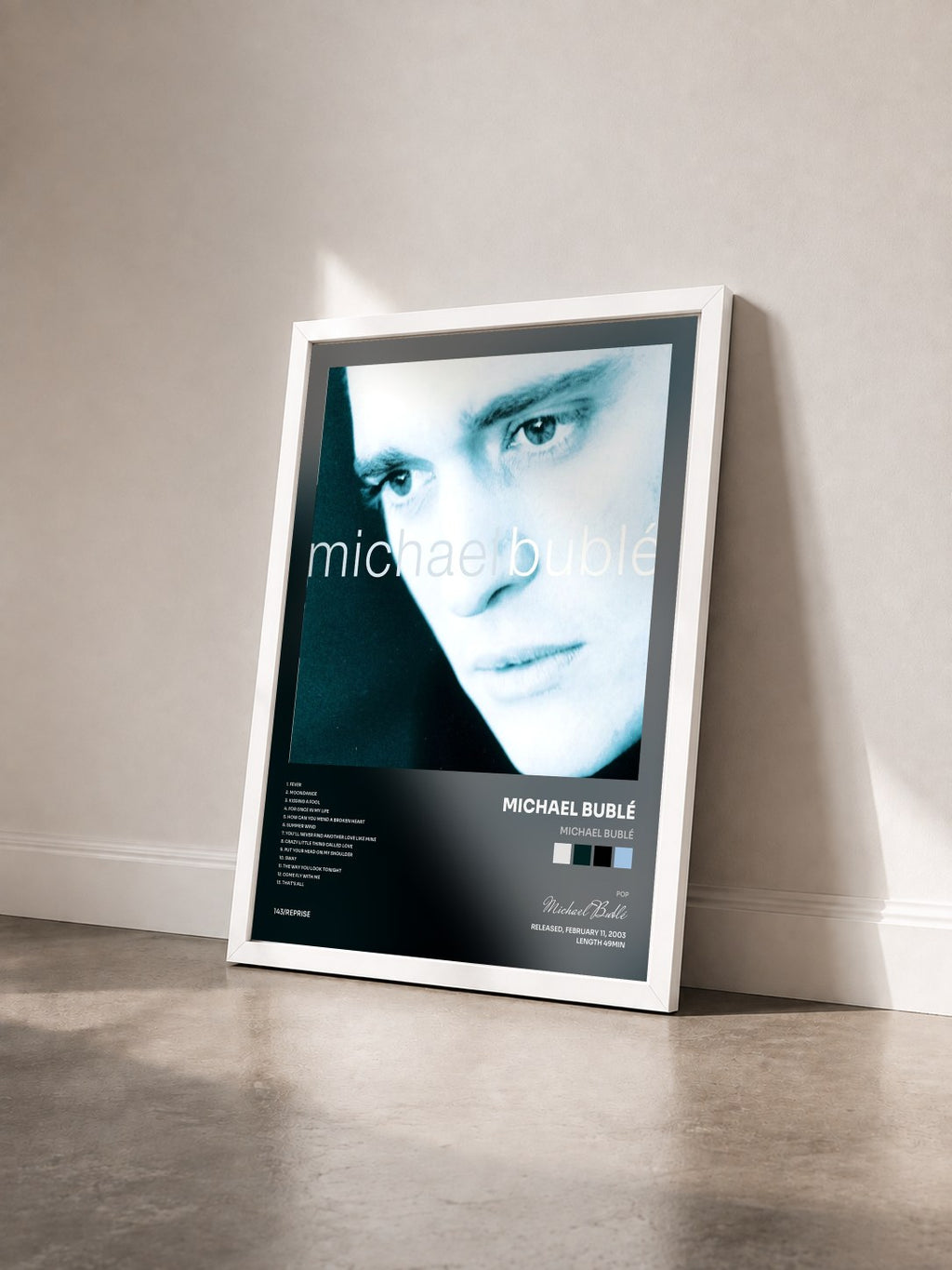 #blanc Tableau de l'album Michael Bublé de Michael Bublé vu de trois quarts, cadre blanc