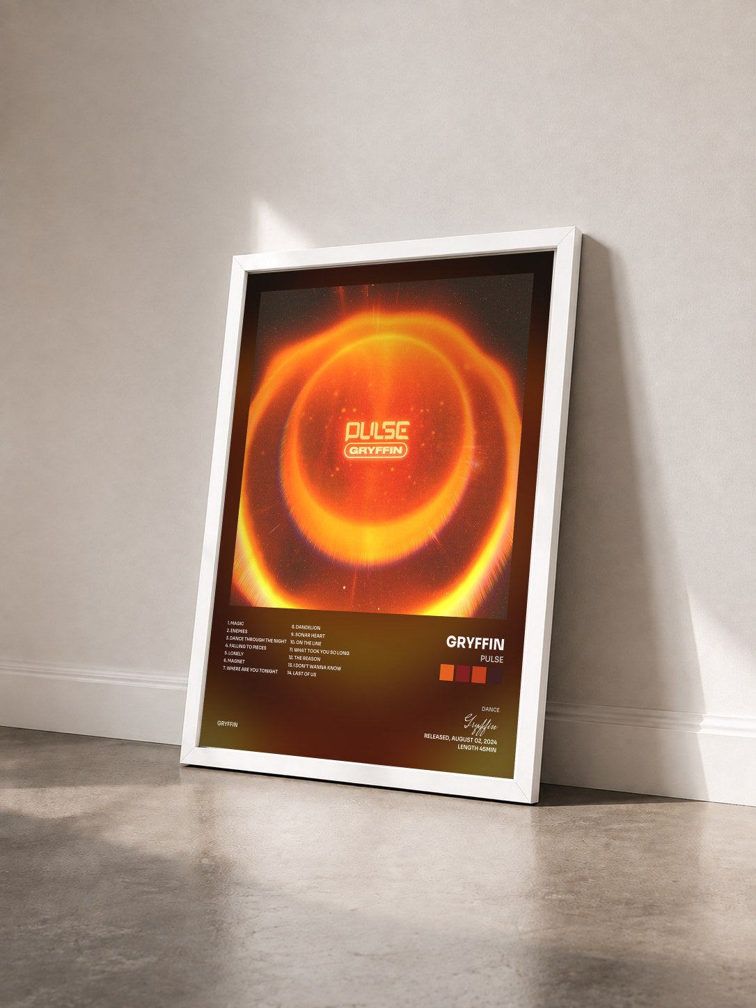 #blanc Tableau de l'album PULSE de Gryffin vu de trois quarts, cadre blanc