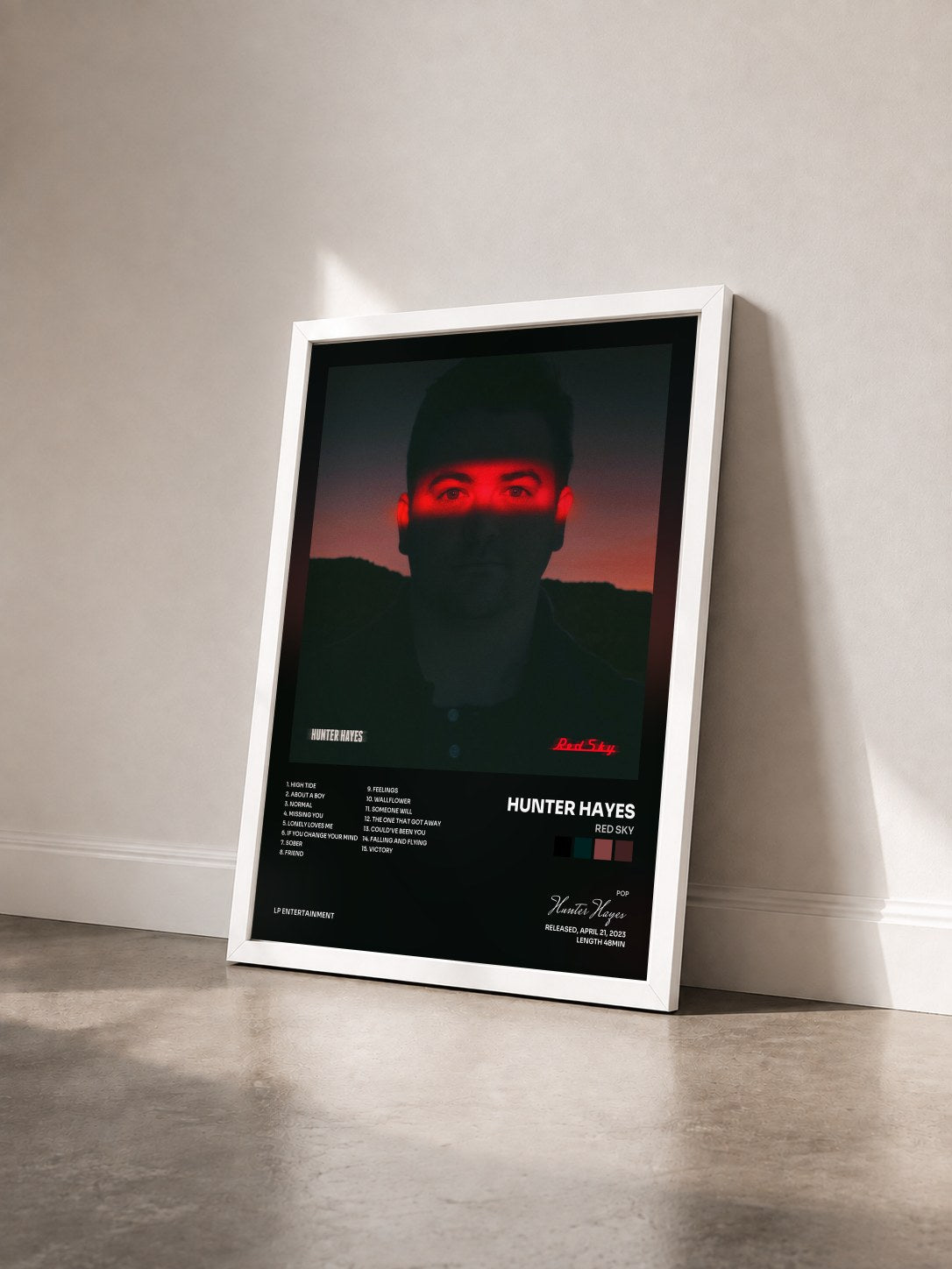 #blanc Tableau de l'album Red Sky de Hunter Hayes vu de trois quarts, cadre blanc