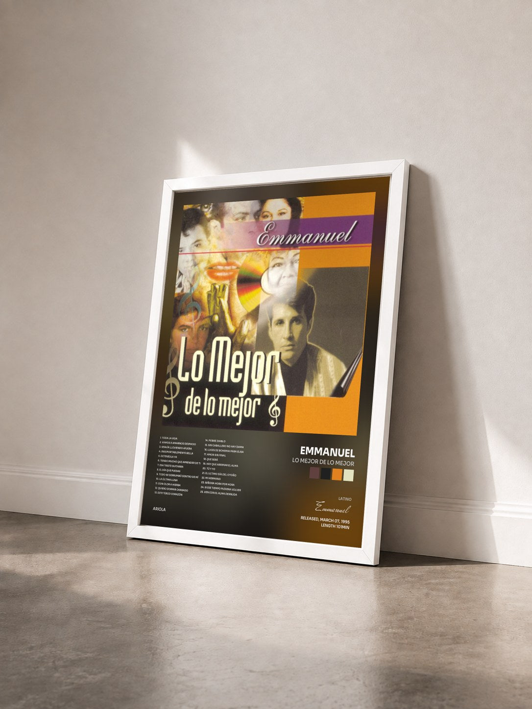 #blanc Tableau de l'album Lo Mejor De Lo Mejor de Emmanuel vu de trois quarts, cadre blanc