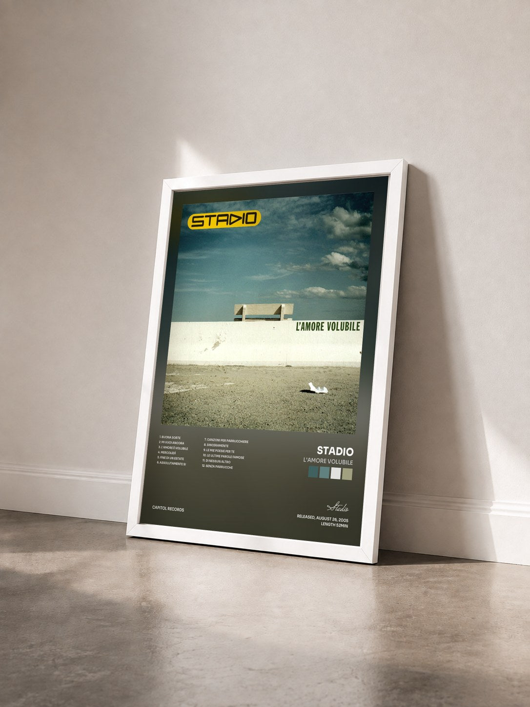#blanc Tableau de l'album L'Amore Volubile de Stadio vu de trois quarts, cadre blanc