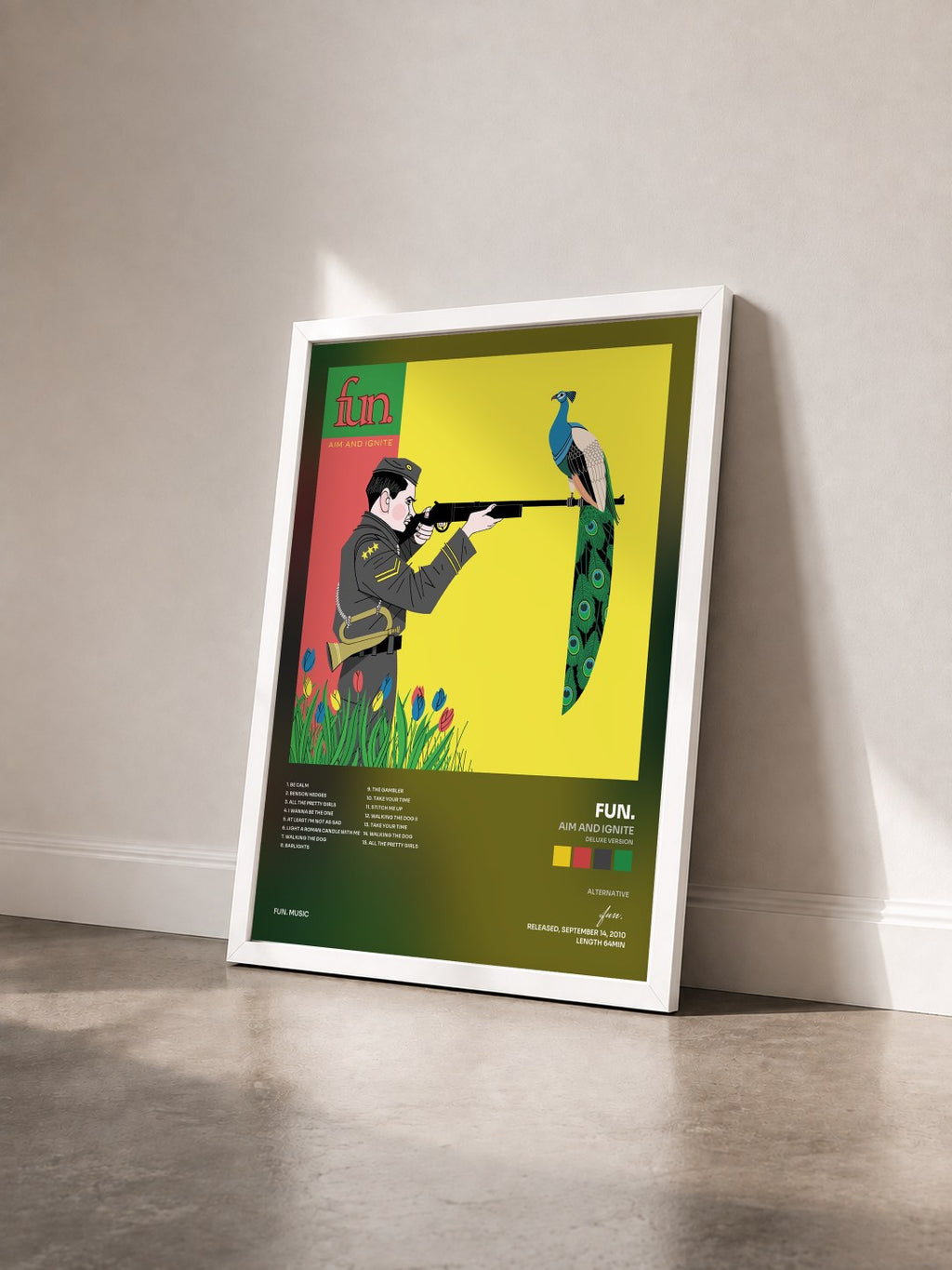 #blanc Tableau de l'album Aim and Ignite (Deluxe Version) de fun. vu de trois quarts, cadre blanc