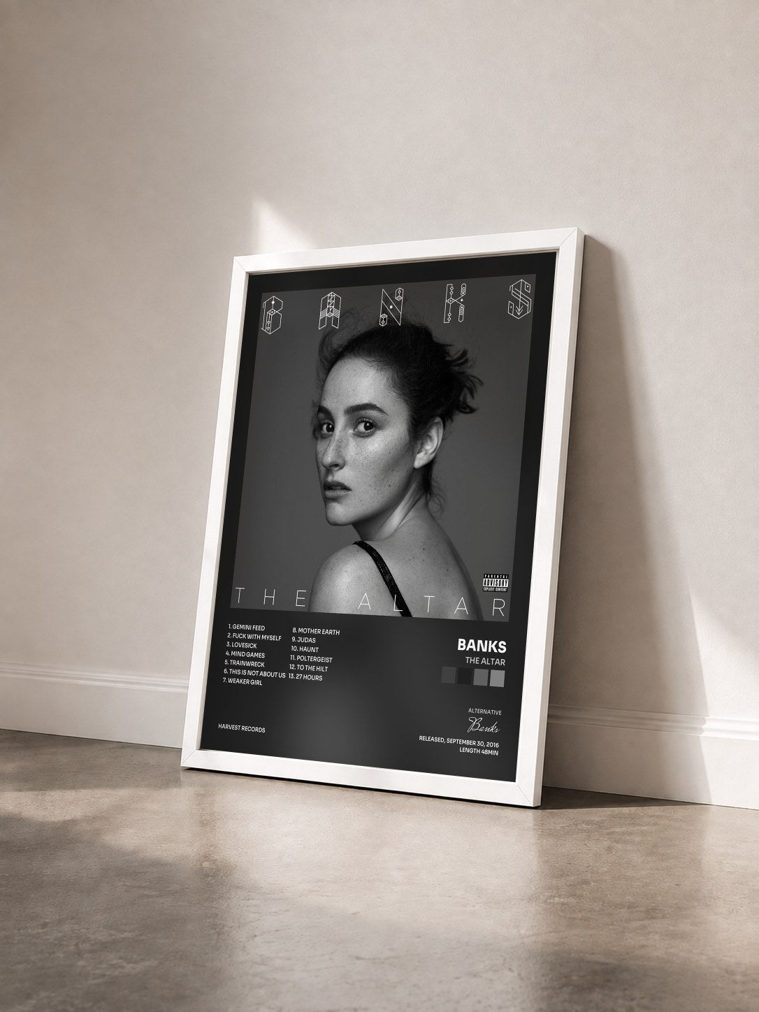 #blanc Tableau de l'album The Altar de Banks vu de trois quarts, cadre blanc