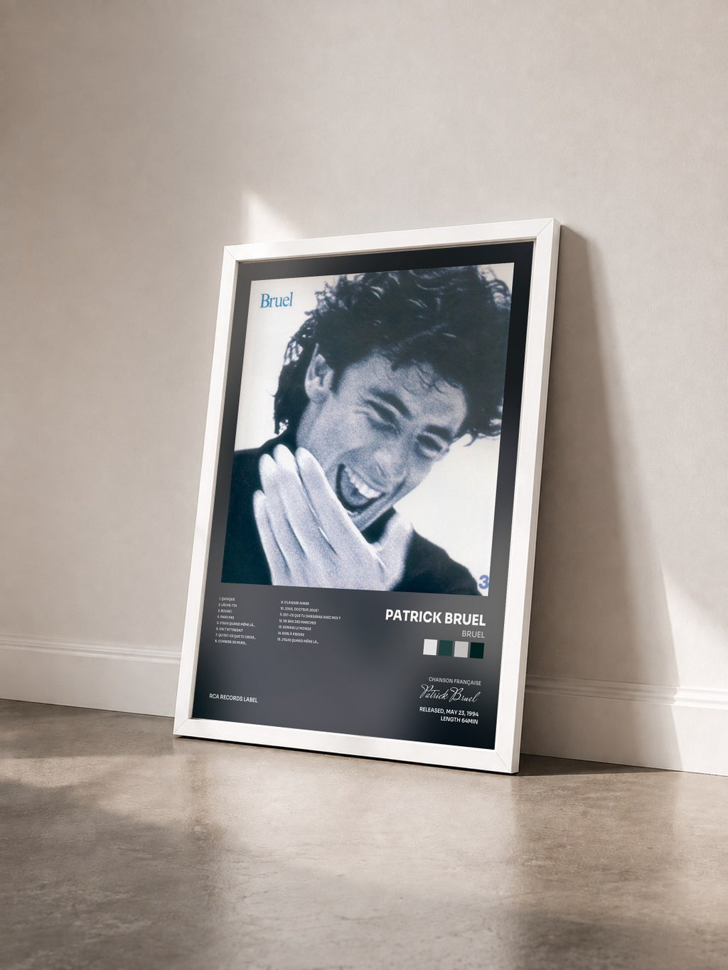 #blanc Bruel von Patrick Bruel als gerahmter Kunstdruck von schräg gesehen, weißer Rahmen