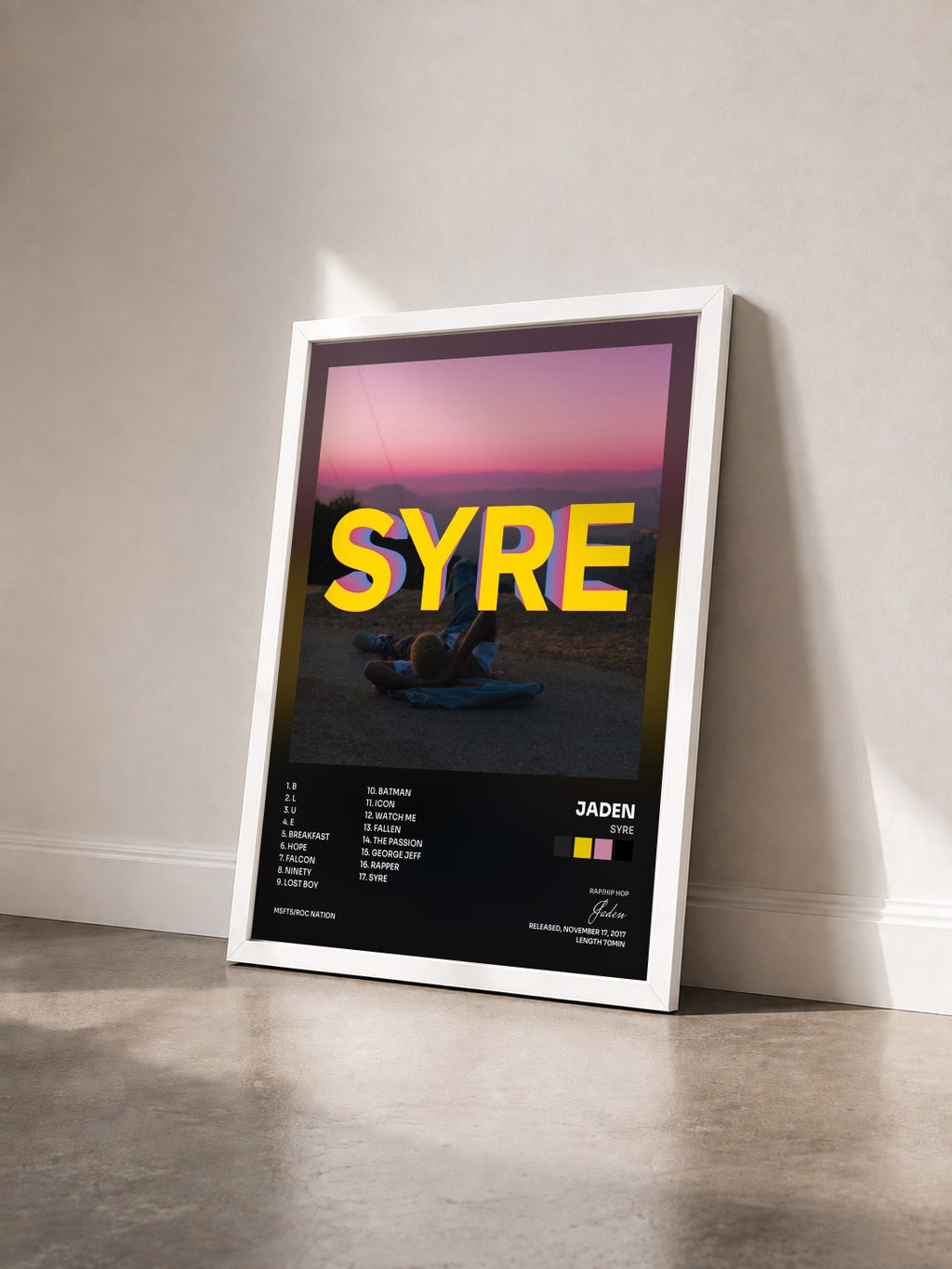 #blanc SYRE by Jaden as a framed art print seen at an angle, white frame