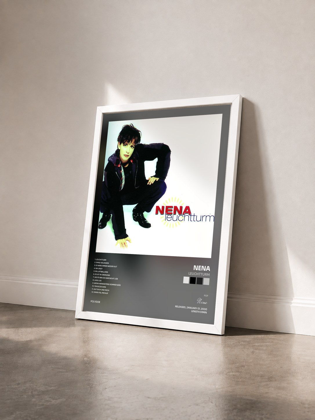 #blanc Tableau de l'album Leuchtturm de Nena vu de trois quarts, cadre blanc