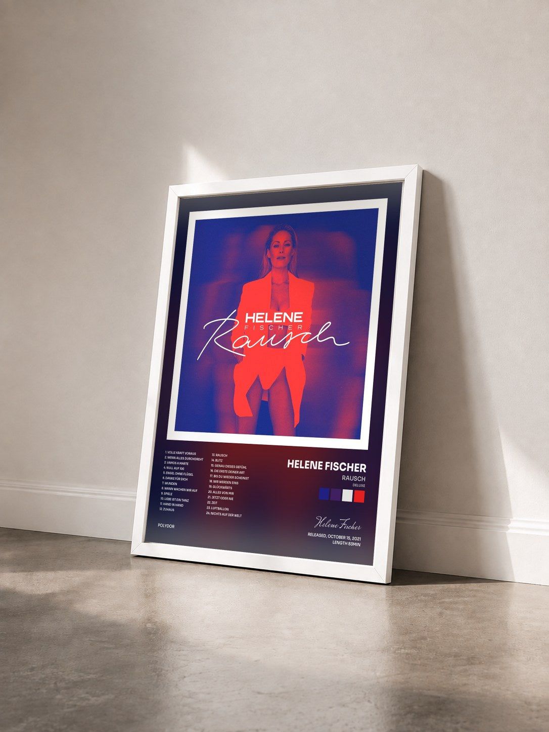 #blanc Tableau de l'album Rausch (Deluxe) de Helene Fischer vu de trois quarts, cadre blanc