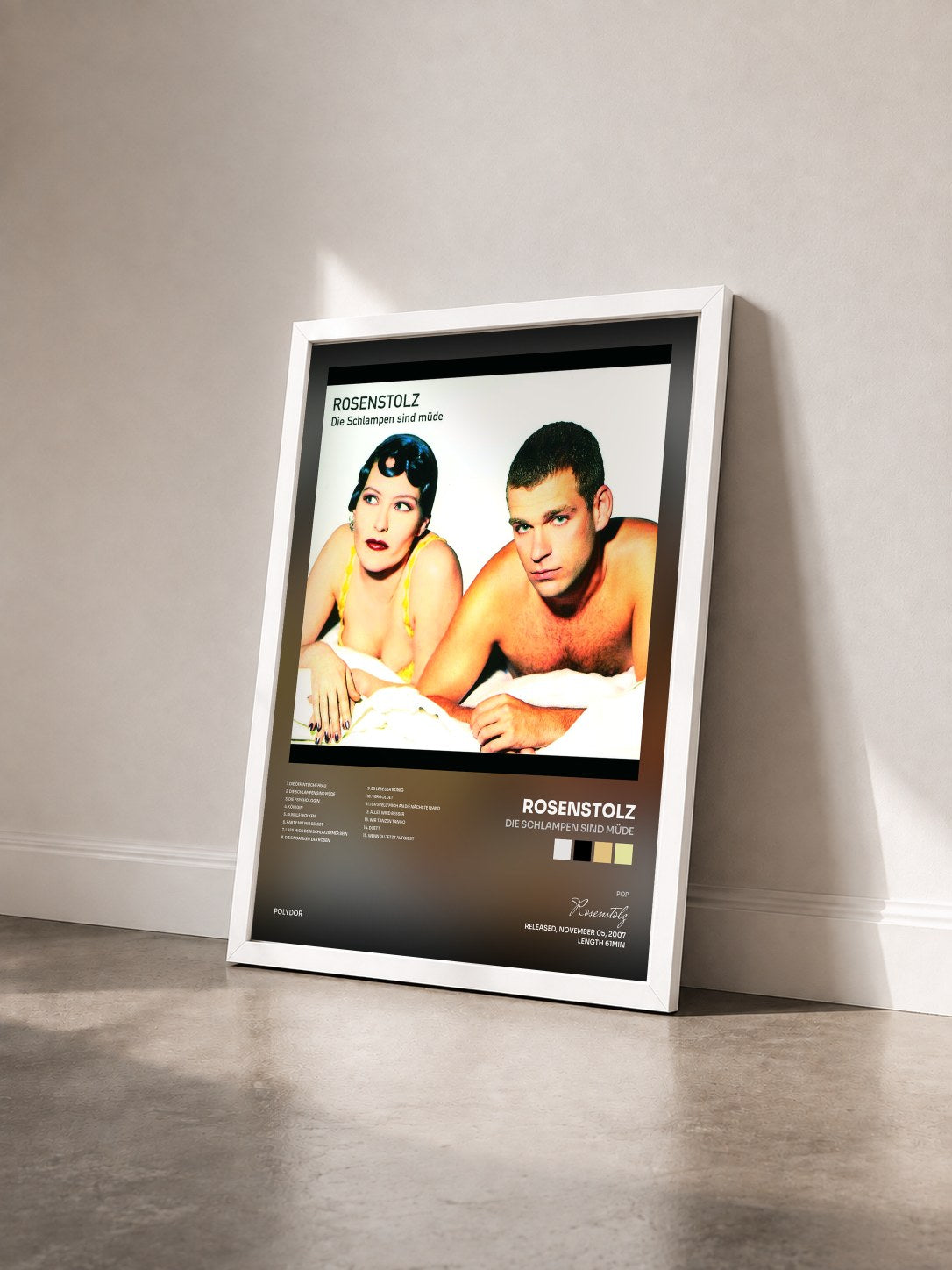 #blanc Tableau de l'album Die Schlampen sind müde de Rosenstolz vu de trois quarts, cadre blanc