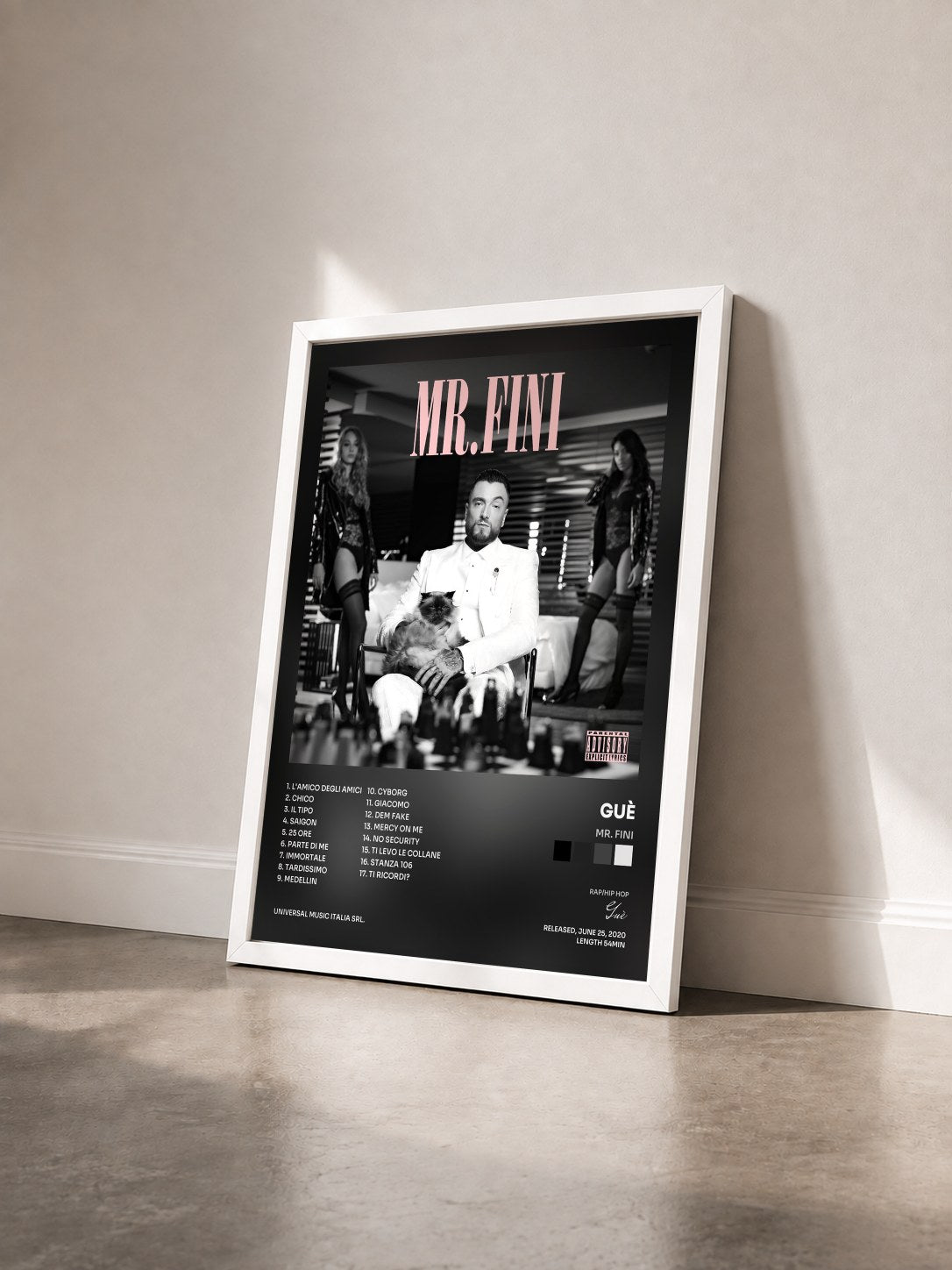 #blanc Tableau de l'album Mr. Fini de Guè vu de trois quarts, cadre blanc