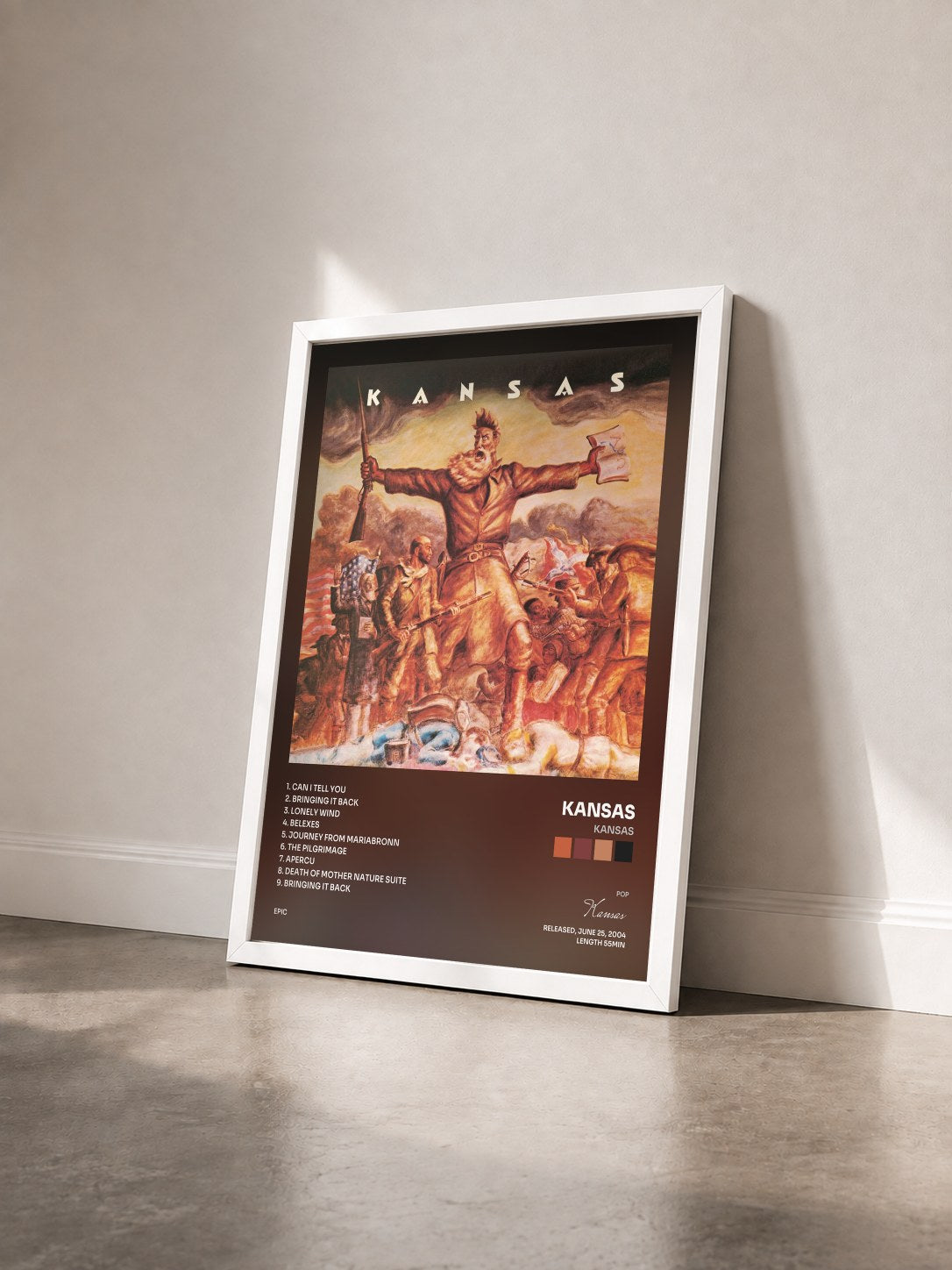 #blanc Tableau de l'album Kansas de Kansas vu de trois quarts, cadre blanc